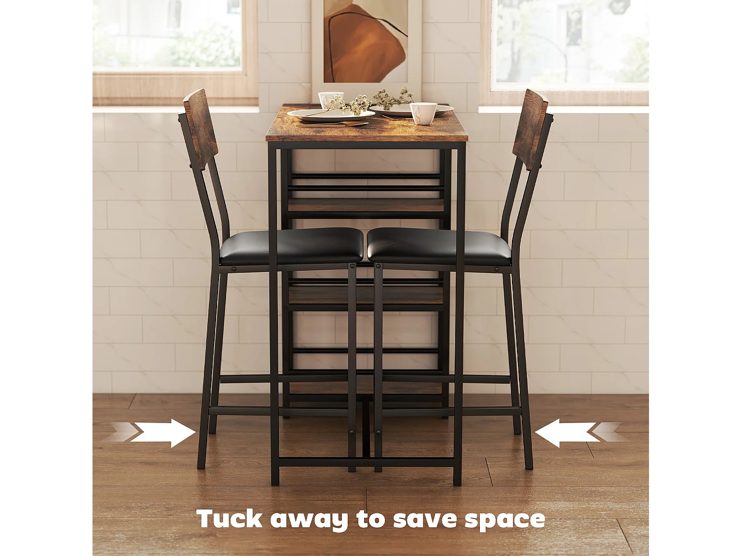 Vita Rustic Brown and Black 3 Piece Compact Bar Table Set