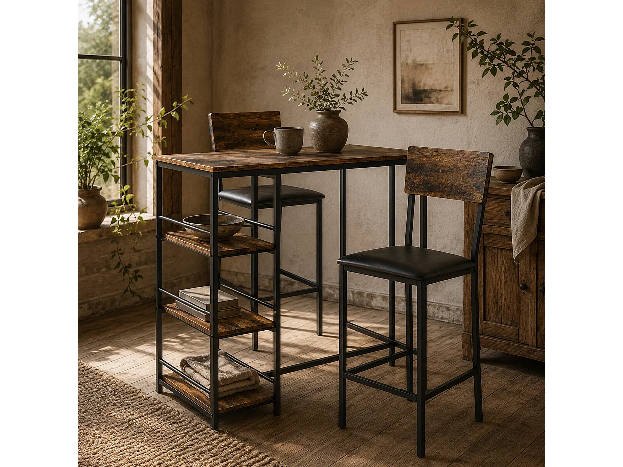 Vita Rustic Brown and Black 3 Piece Compact Bar Table Set