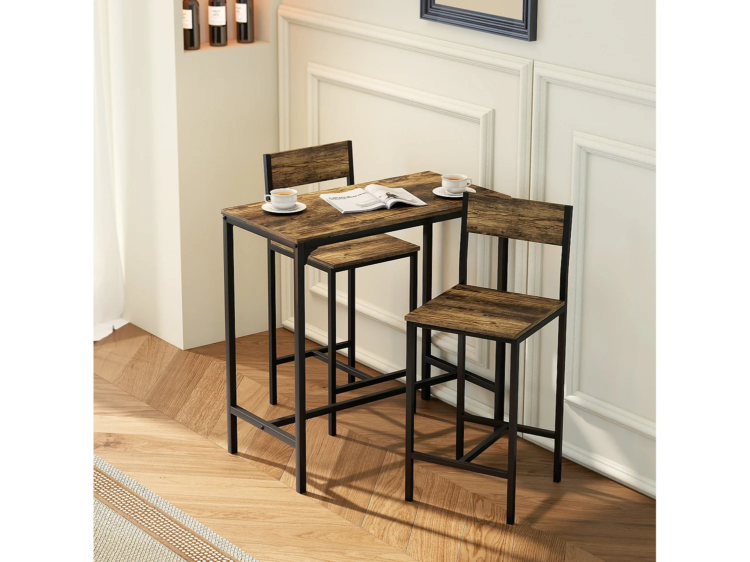 Torakeno 3 Piece Industrial Bar Table and 2 Stool Set for Compact Spaces