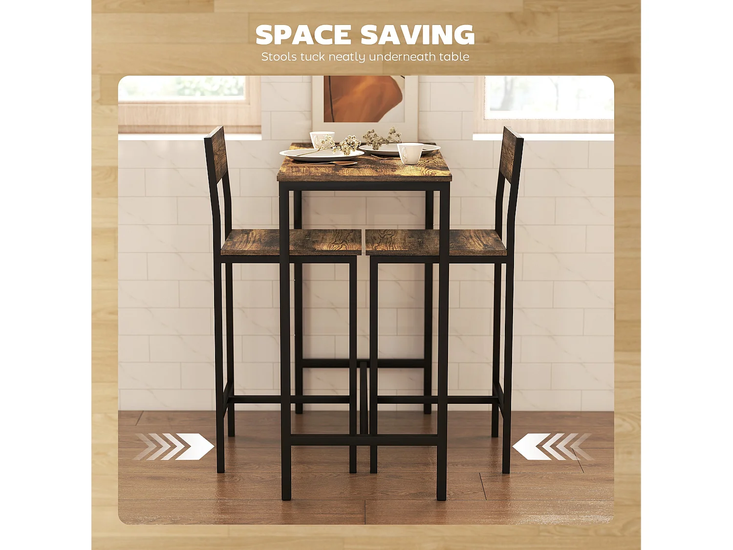 Torakeno 3 Piece Industrial Bar Table and 2 Stool Set for Compact Spaces