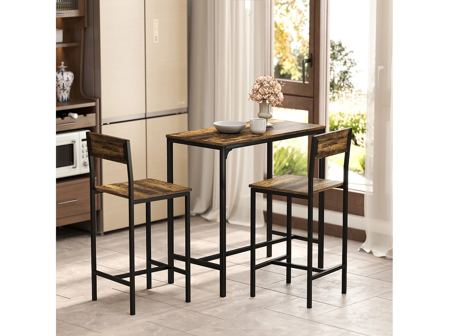 Torakeno 3 Piece Industrial Bar Table and 2 Stool Set for Compact Spaces
