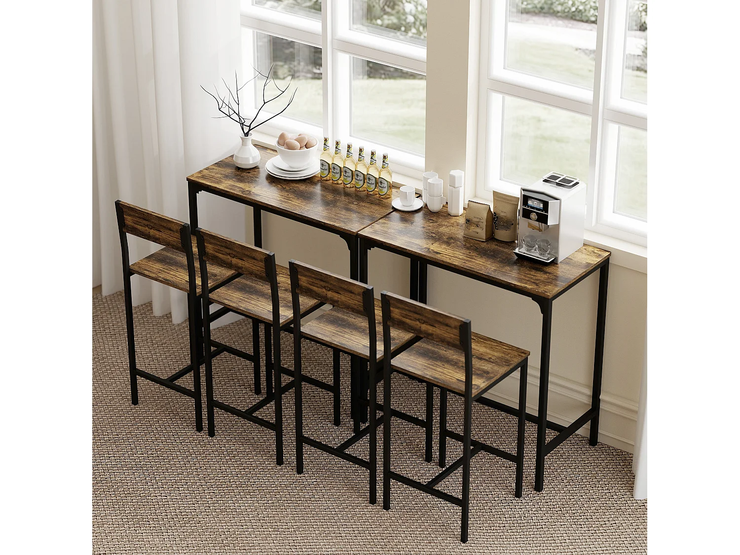 Torakeno 3 Piece Industrial Bar Table and 2 Stool Set for Compact Spaces
