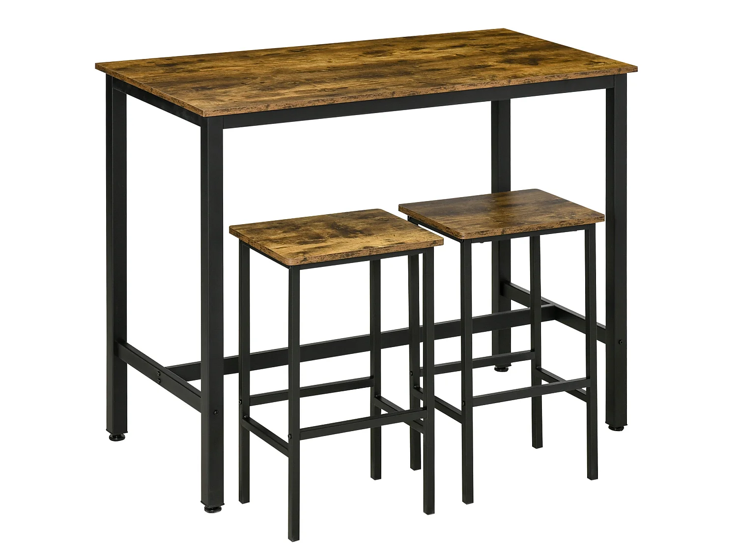 Nofi 3 Piece Rustic Brown Metal and Wood Bar Dining Set with 2 Stools