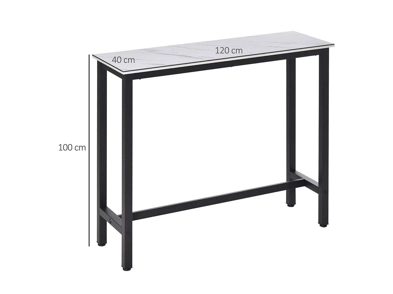 Nanotti Industrial Bar Table 120x40cm White and Black Marble Grain Top