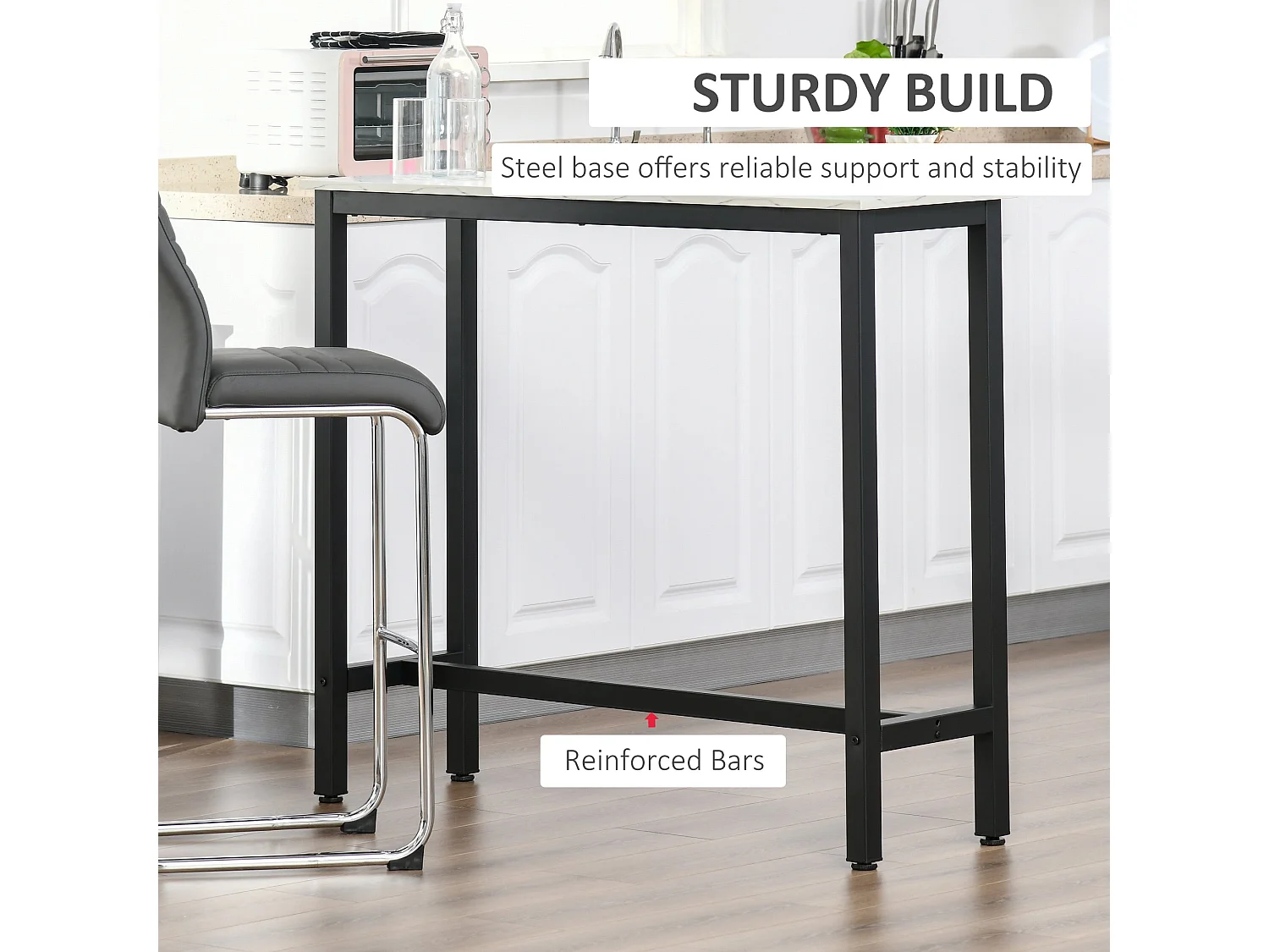Nanotti Industrial Bar Table 120x40cm White and Black Marble Grain Top