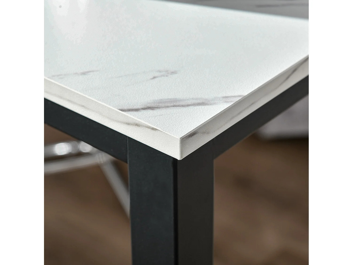 Nanotti Industrial Bar Table 120x40cm White and Black Marble Grain Top