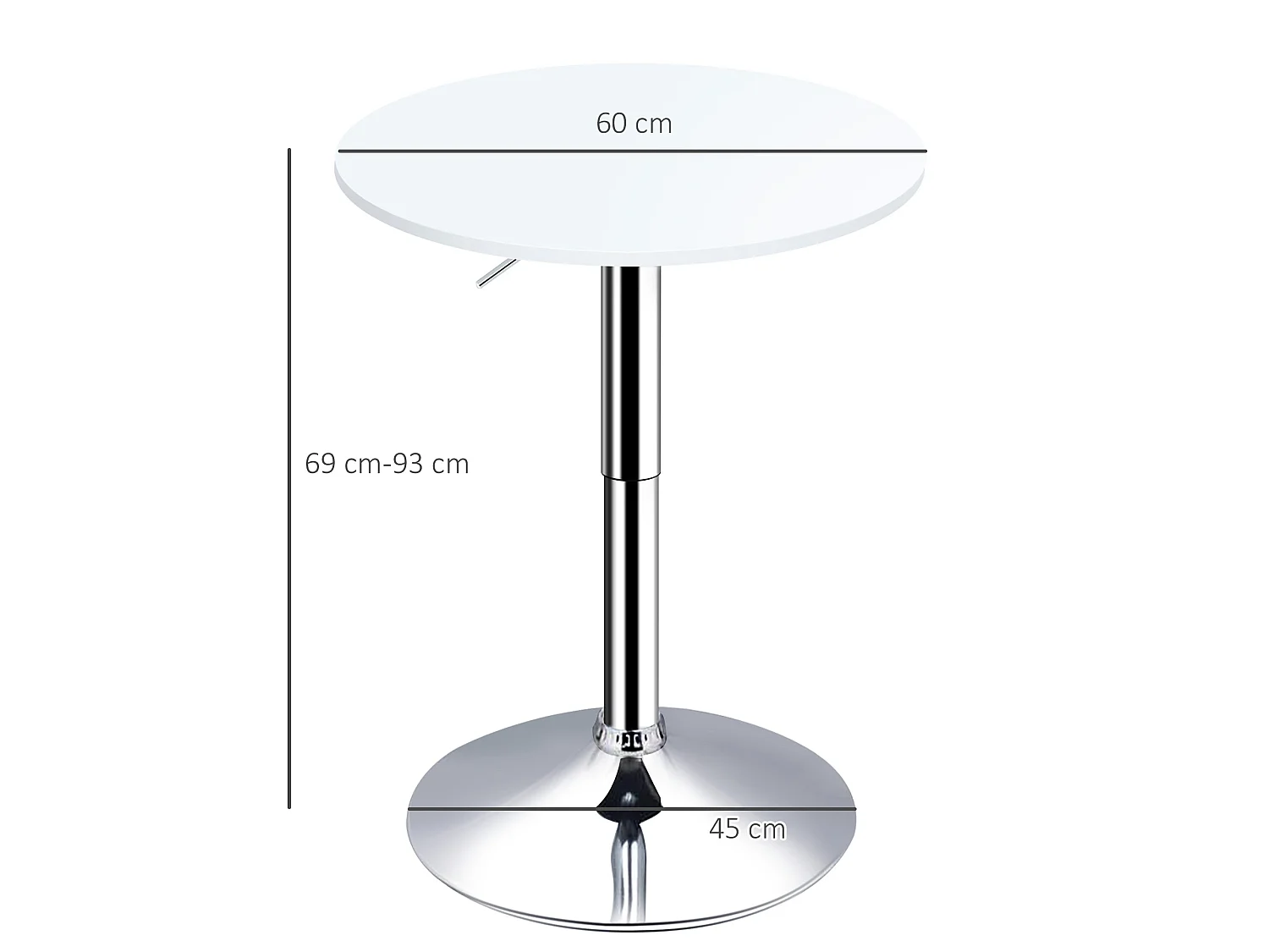 Rocolo White Adjustable 60cm Round Bar Table with Swivel Top
