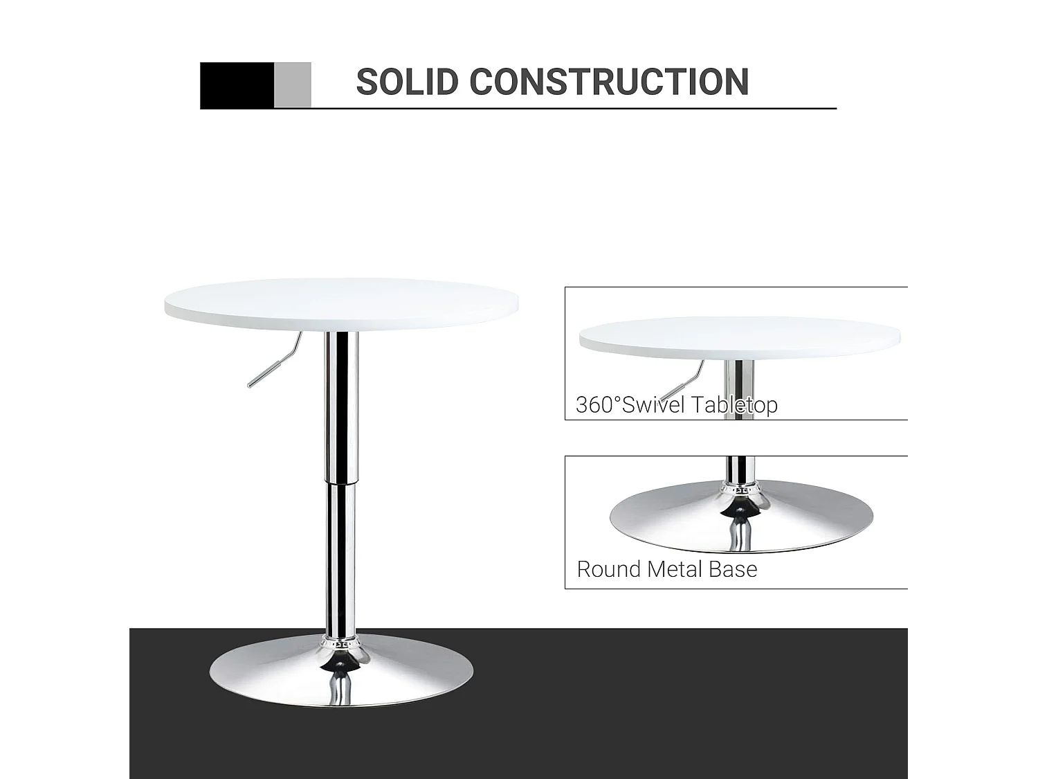 Rocolo White Adjustable 60cm Round Bar Table with Swivel Top