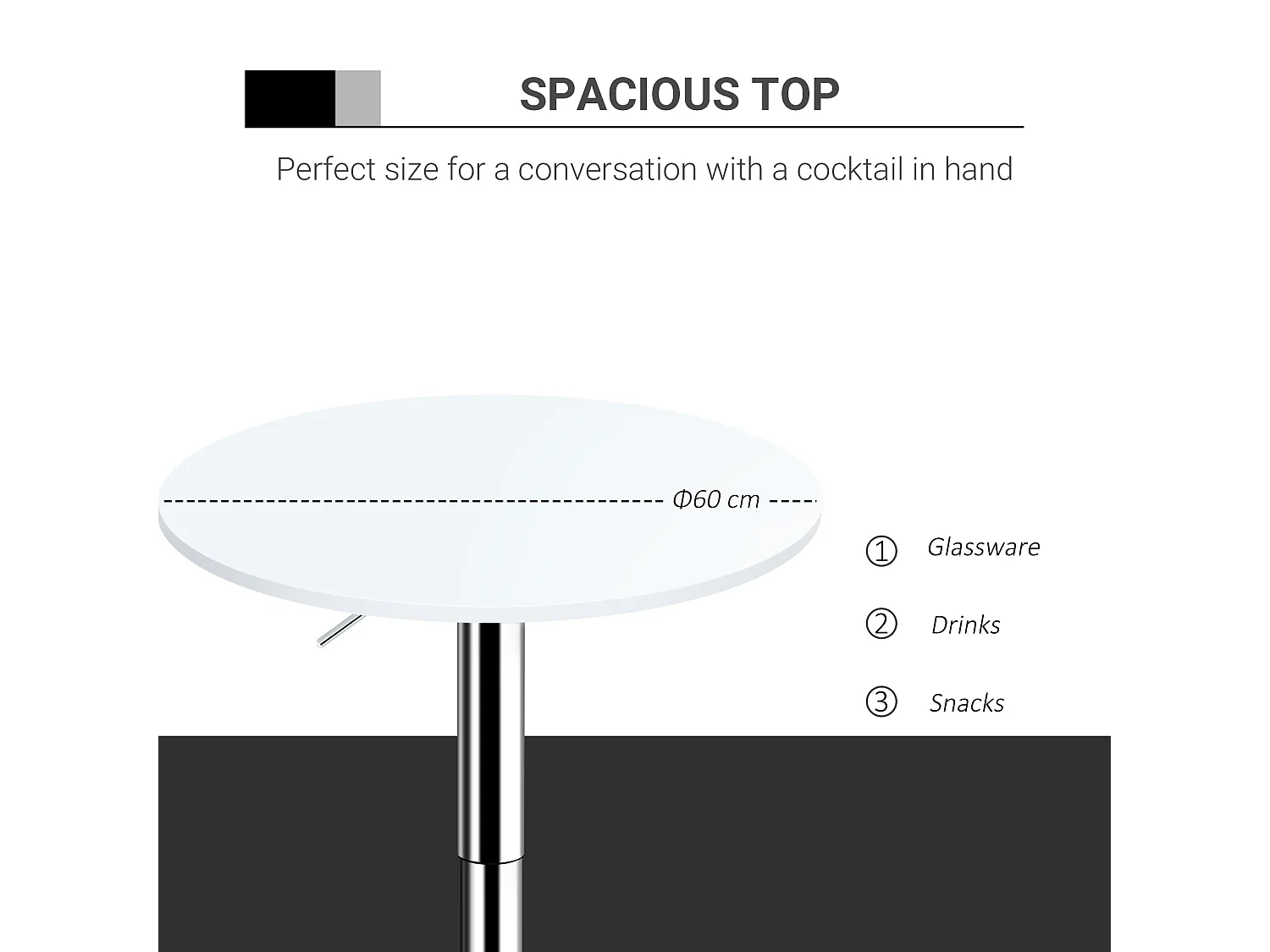 Rocolo White Adjustable 60cm Round Bar Table with Swivel Top