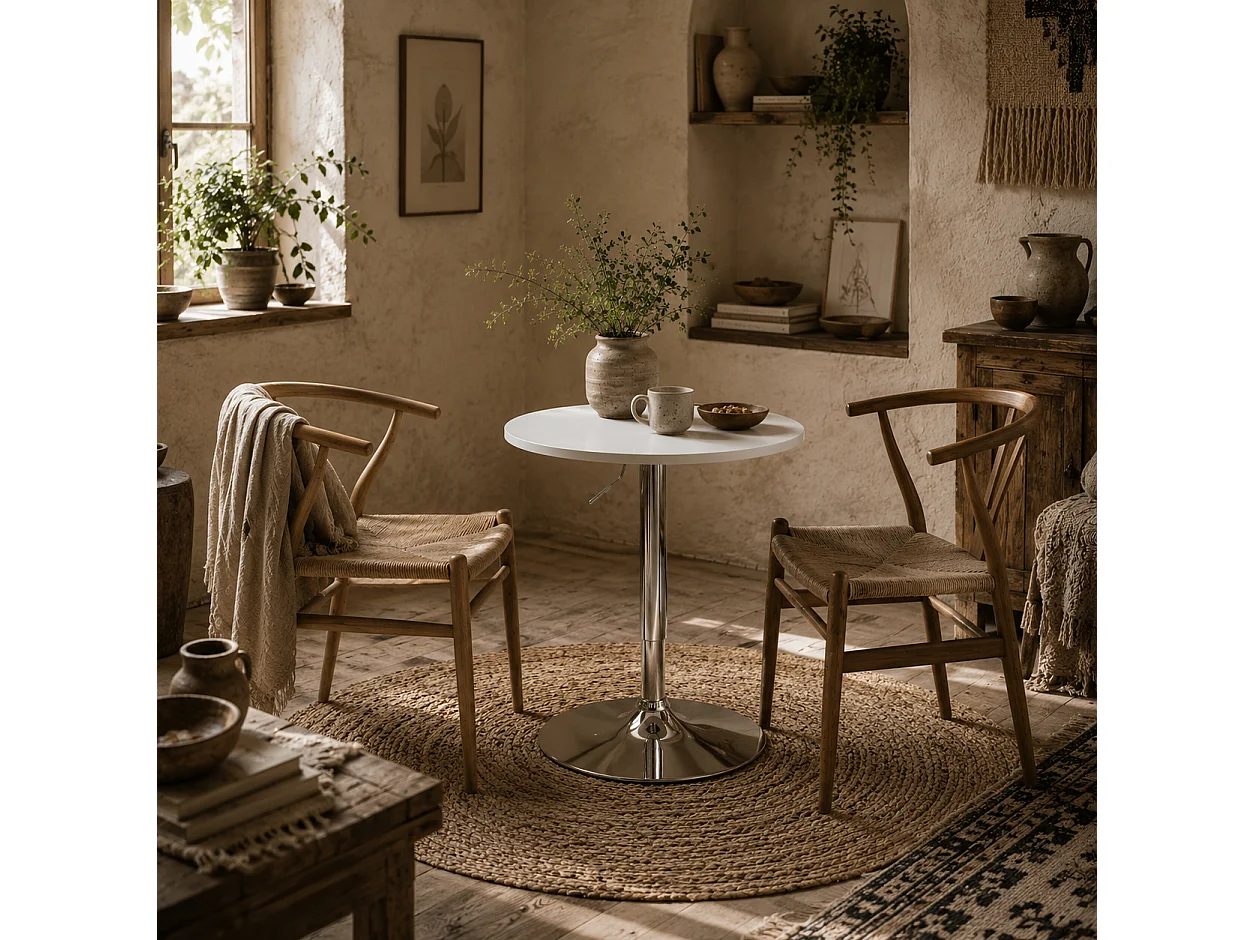 Rocolo White Adjustable 60cm Round Bar Table with Swivel Top