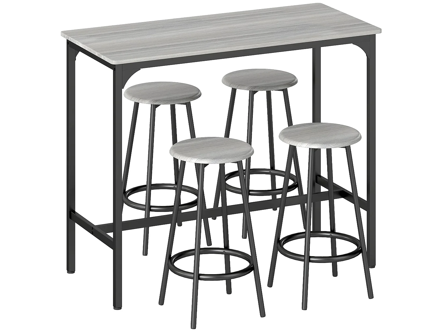 Finani 5 Piece Industrial Bar Table and Stool Set Grey and Black