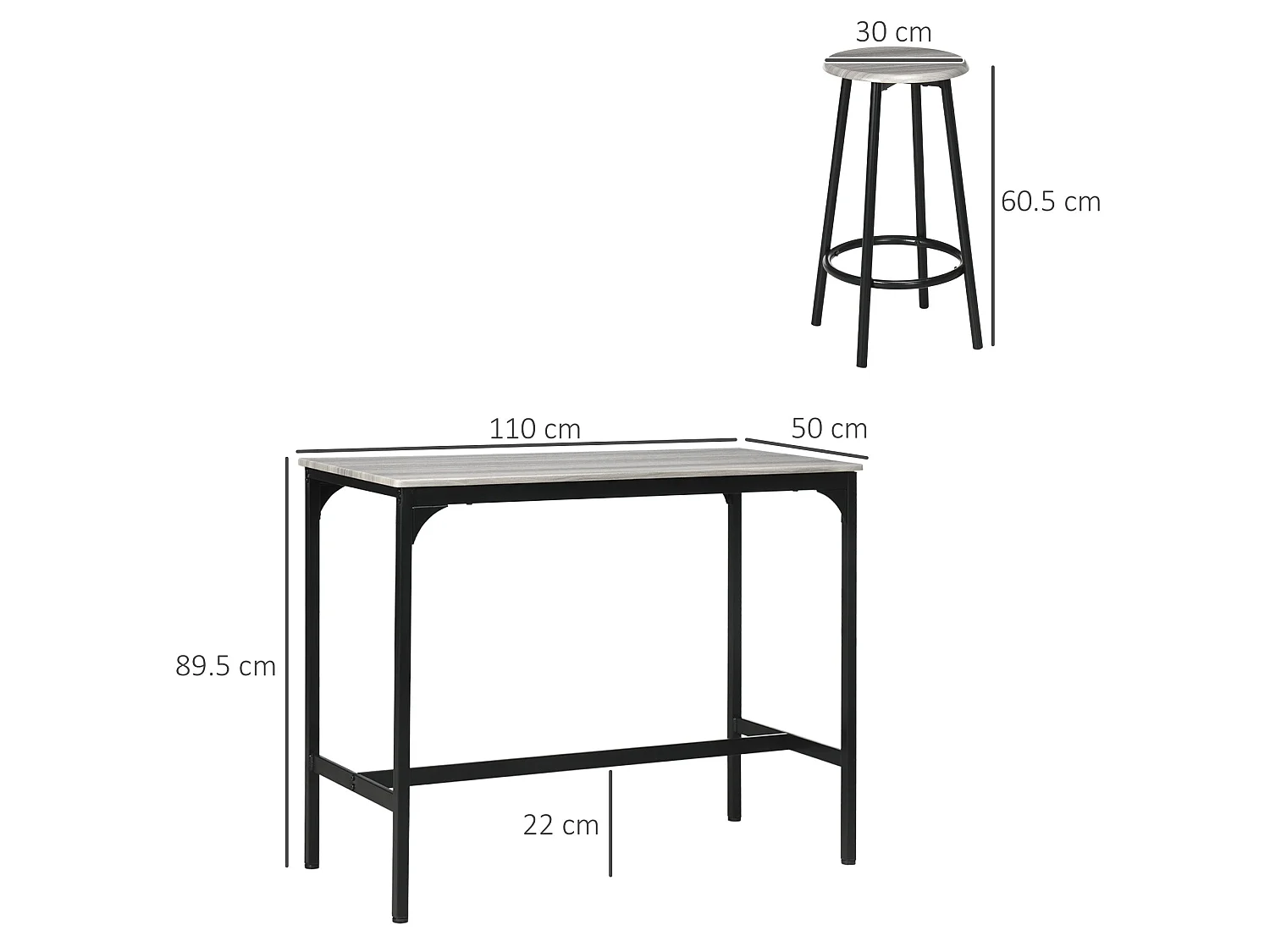 Finani 5 Piece Industrial Bar Table and Stool Set Grey and Black