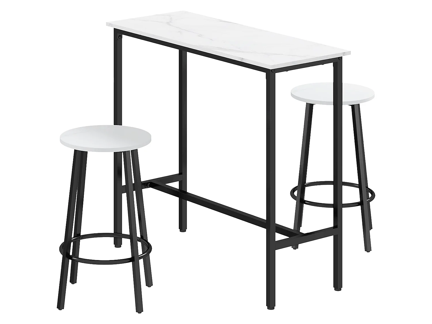 Telano Marble Effect White and Black 3 Piece Bar Table and Stool Set