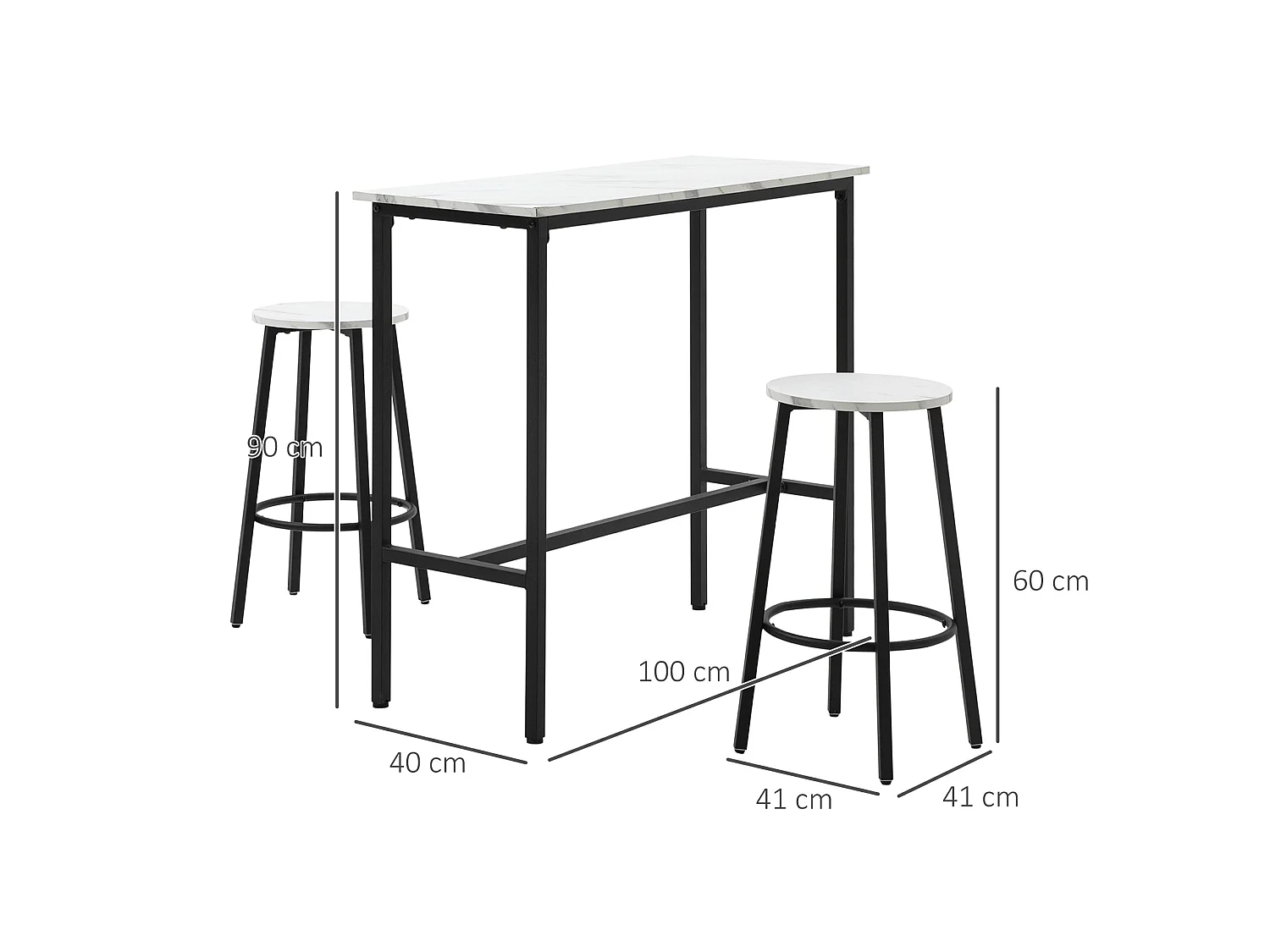 Telano Marble Effect White and Black 3 Piece Bar Table and Stool Set