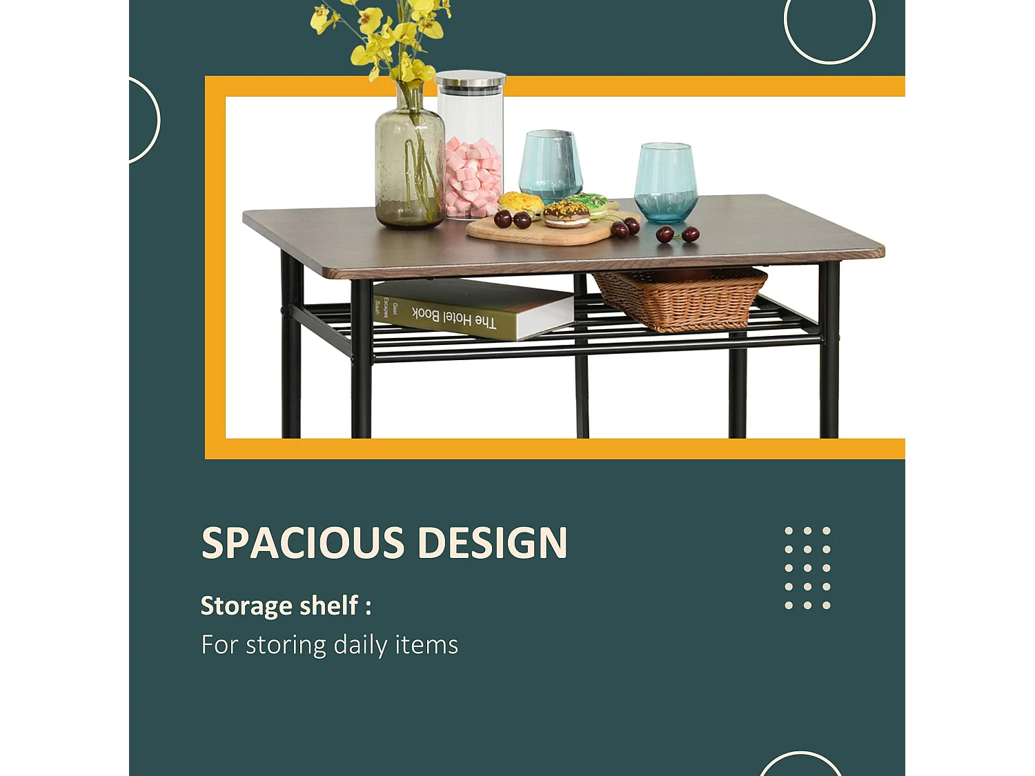 Yoliba 3 Piece Breakfast Bar Table and Stool Set Black and Oak with Storage Shelf