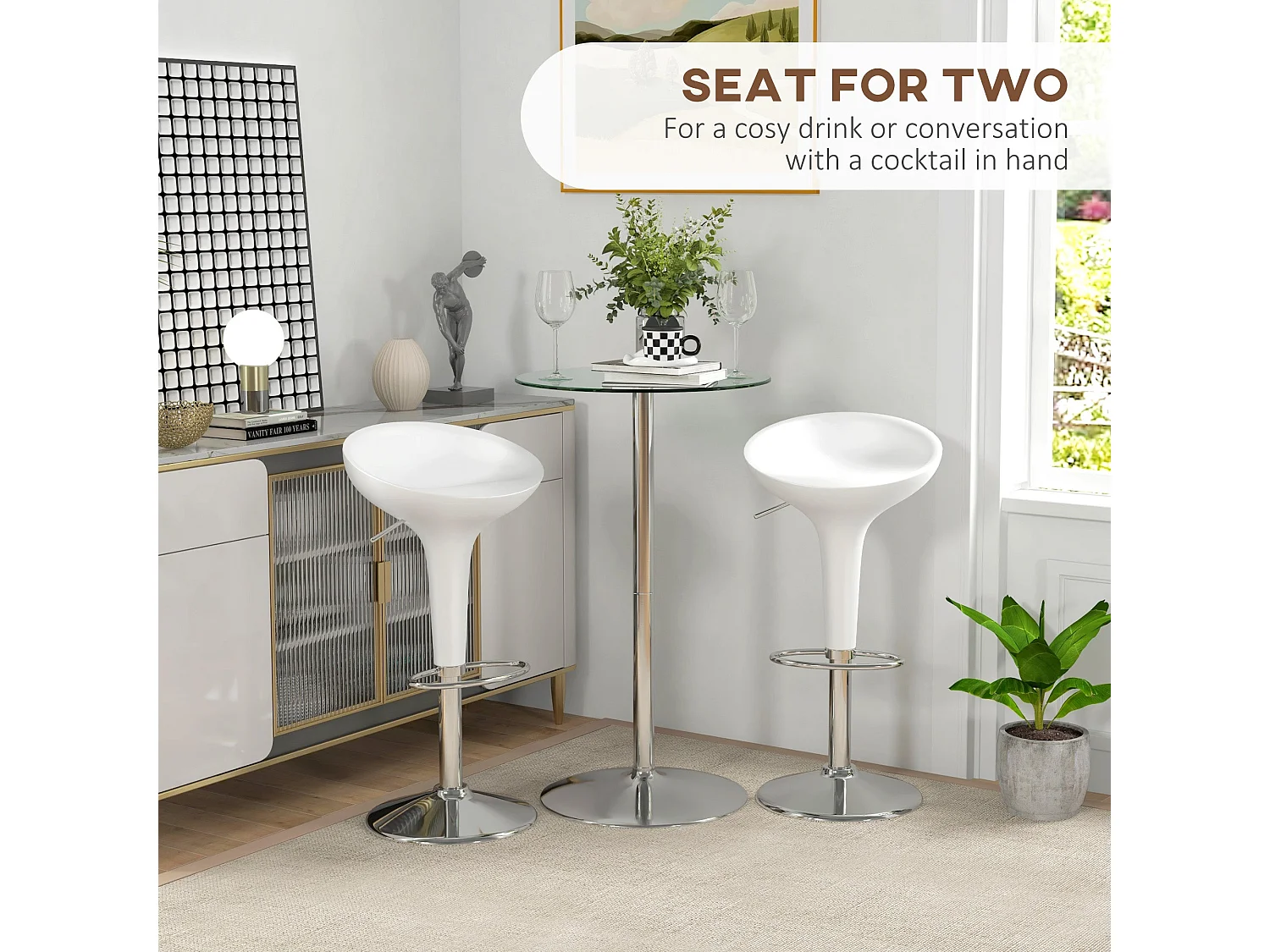 Lorapa Metal and Glass Clear High Top Bistro Table for 2 Steel Base