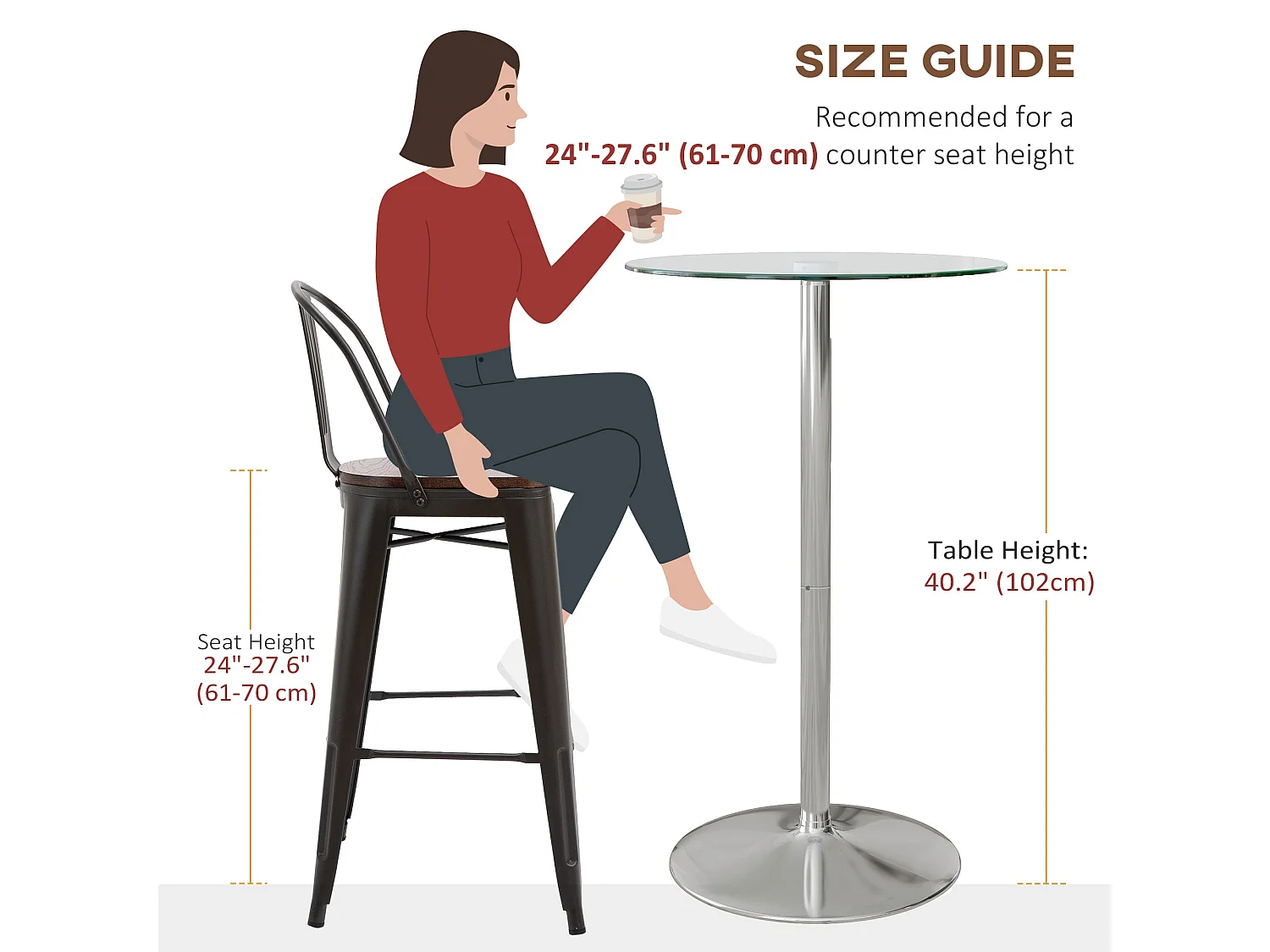 Lorapa Metal and Glass Clear High Top Bistro Table for 2 Steel Base