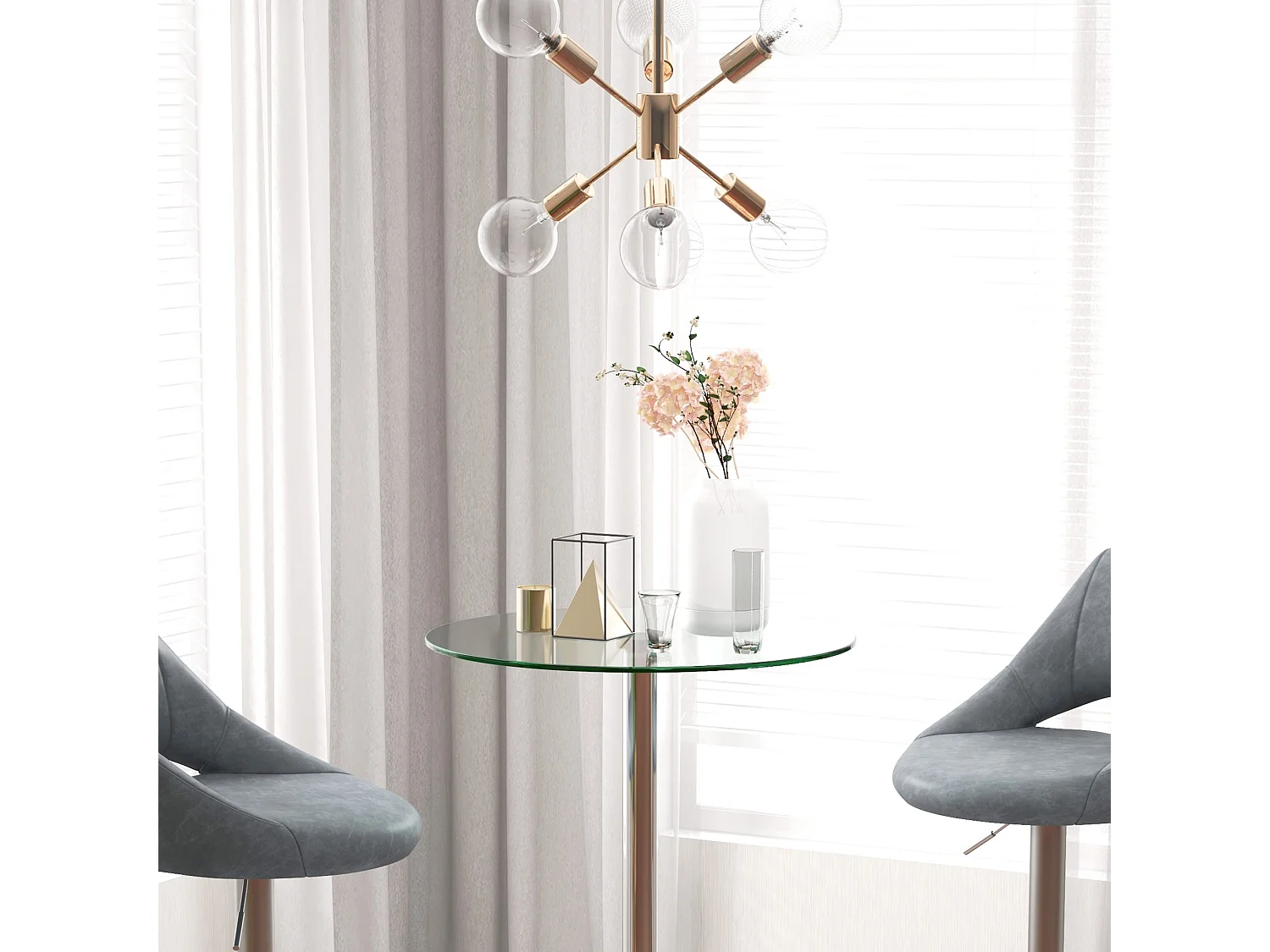 Lorapa Metal and Glass Clear High Top Bistro Table for 2 Steel Base