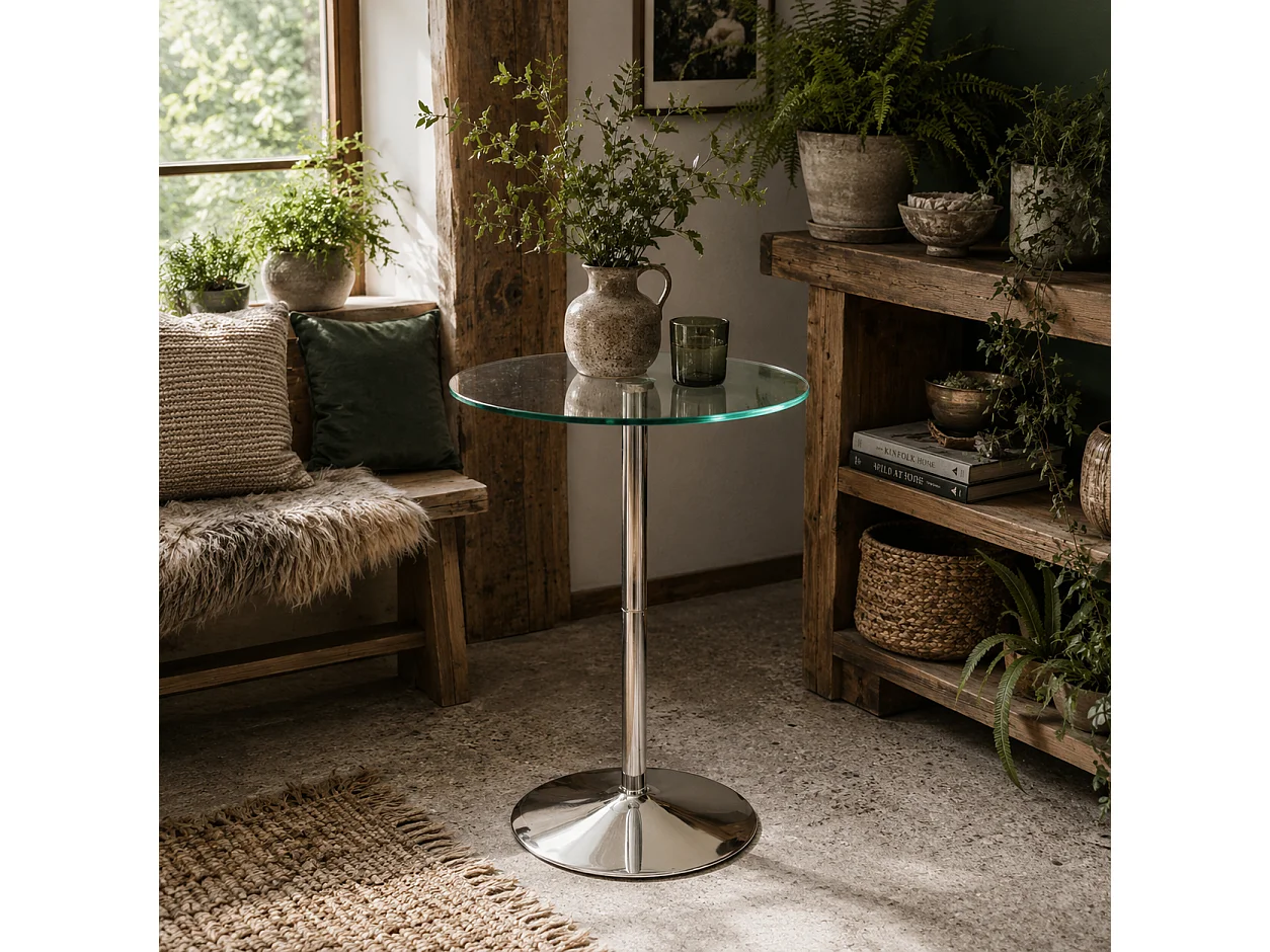 Lorapa Metal and Glass Clear High Top Bistro Table for 2 Steel Base