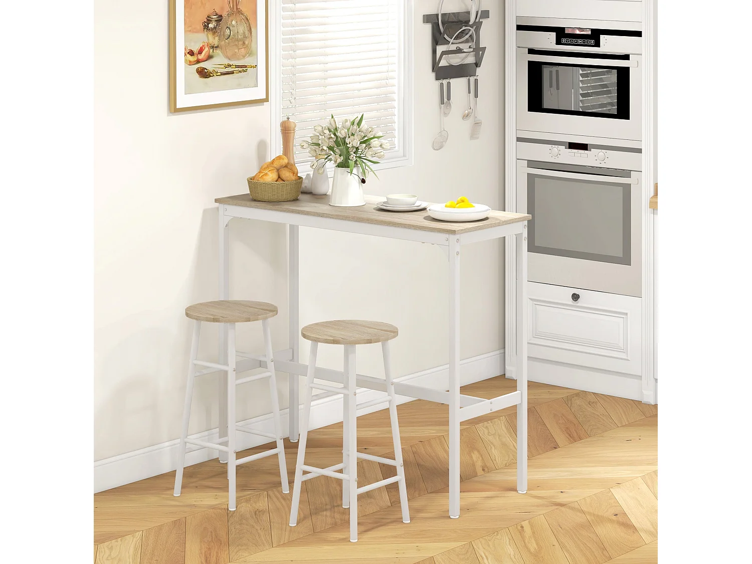Faro 3 Piece Oak Top Industrial Bar Table and Stools