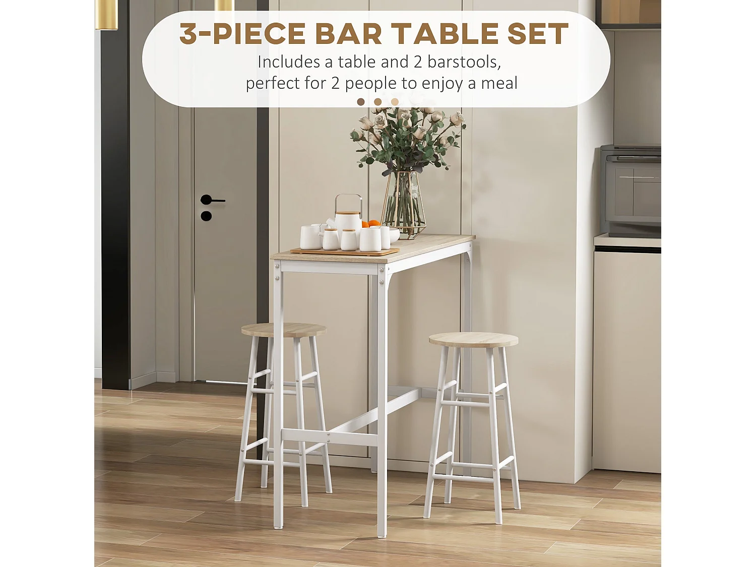 Faro 3 Piece Oak Top Industrial Bar Table and Stools