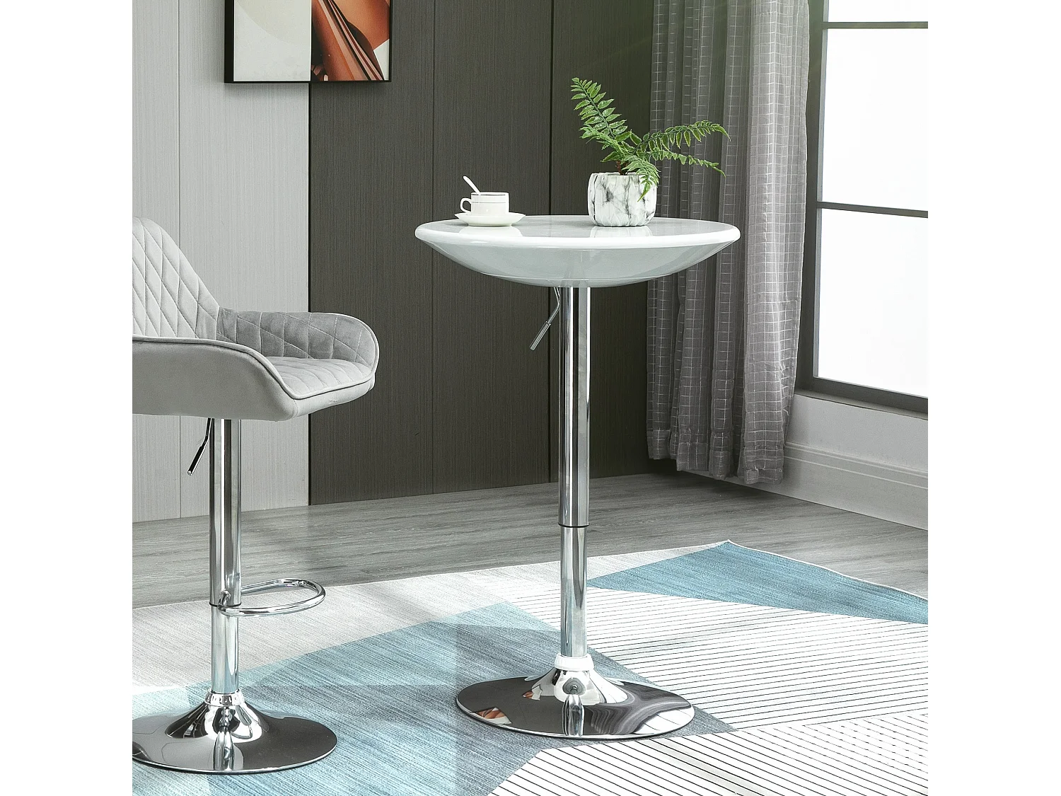 Nisapa White Adjustable Round Bar Table with Swivel Top and Steel Base