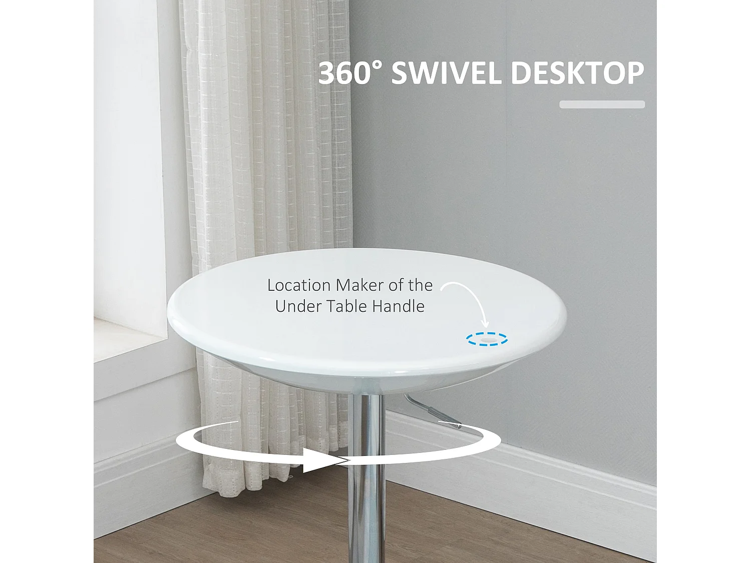 Nisapa White Adjustable Round Bar Table with Swivel Top and Steel Base