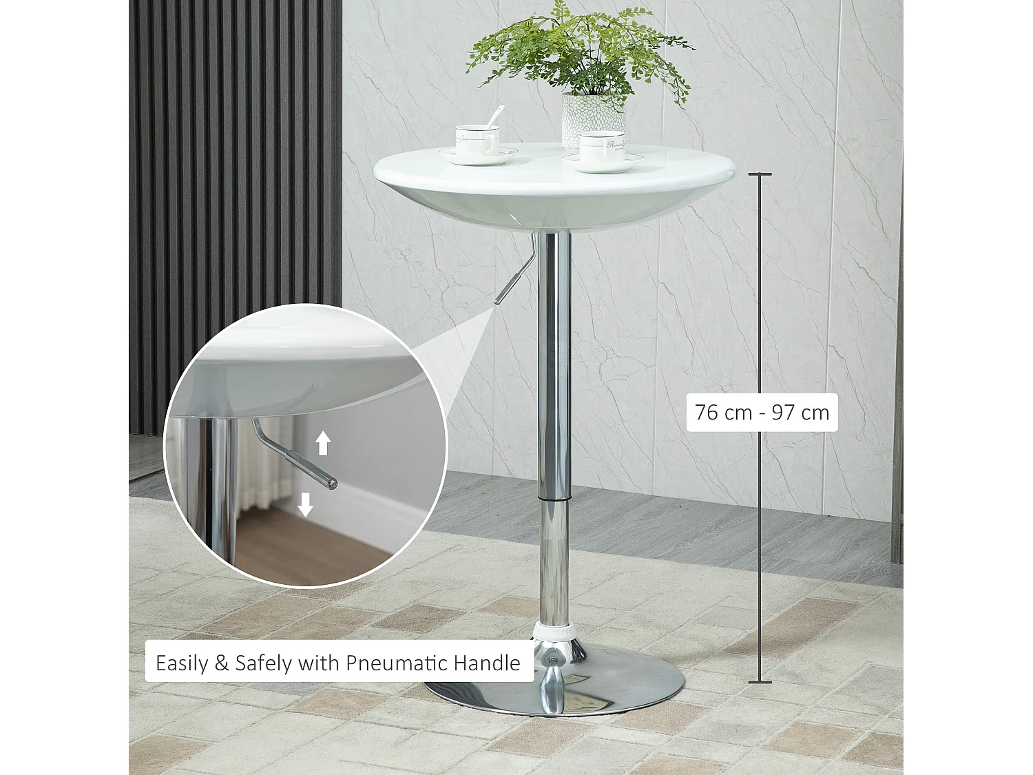Nisapa White Adjustable Round Bar Table with Swivel Top and Steel Base