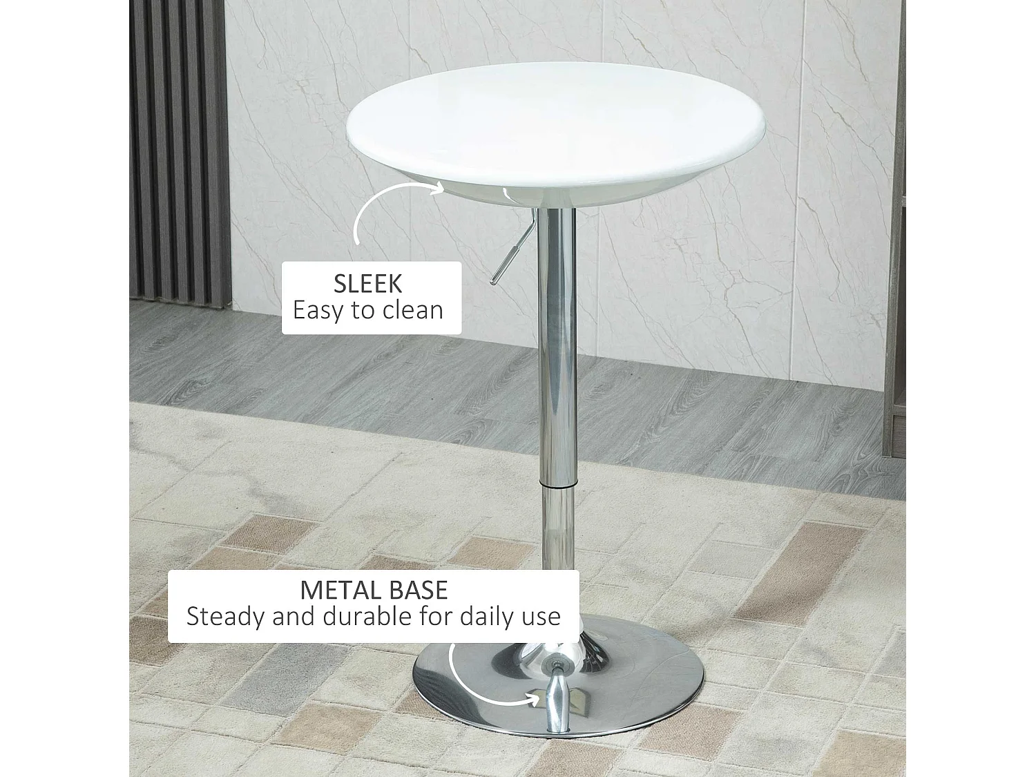 Nisapa White Adjustable Round Bar Table with Swivel Top and Steel Base