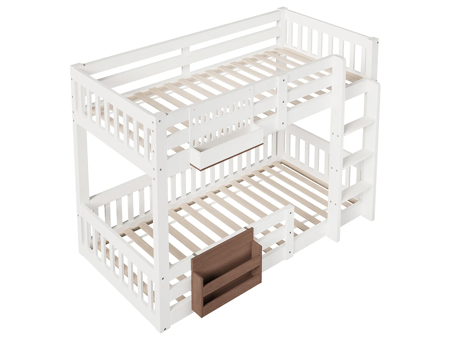 Lit superposé 90x200 cm - avec compartiments de rangement - avec barrières de sécurité - avec échelle - blanc (matelas non inclus)