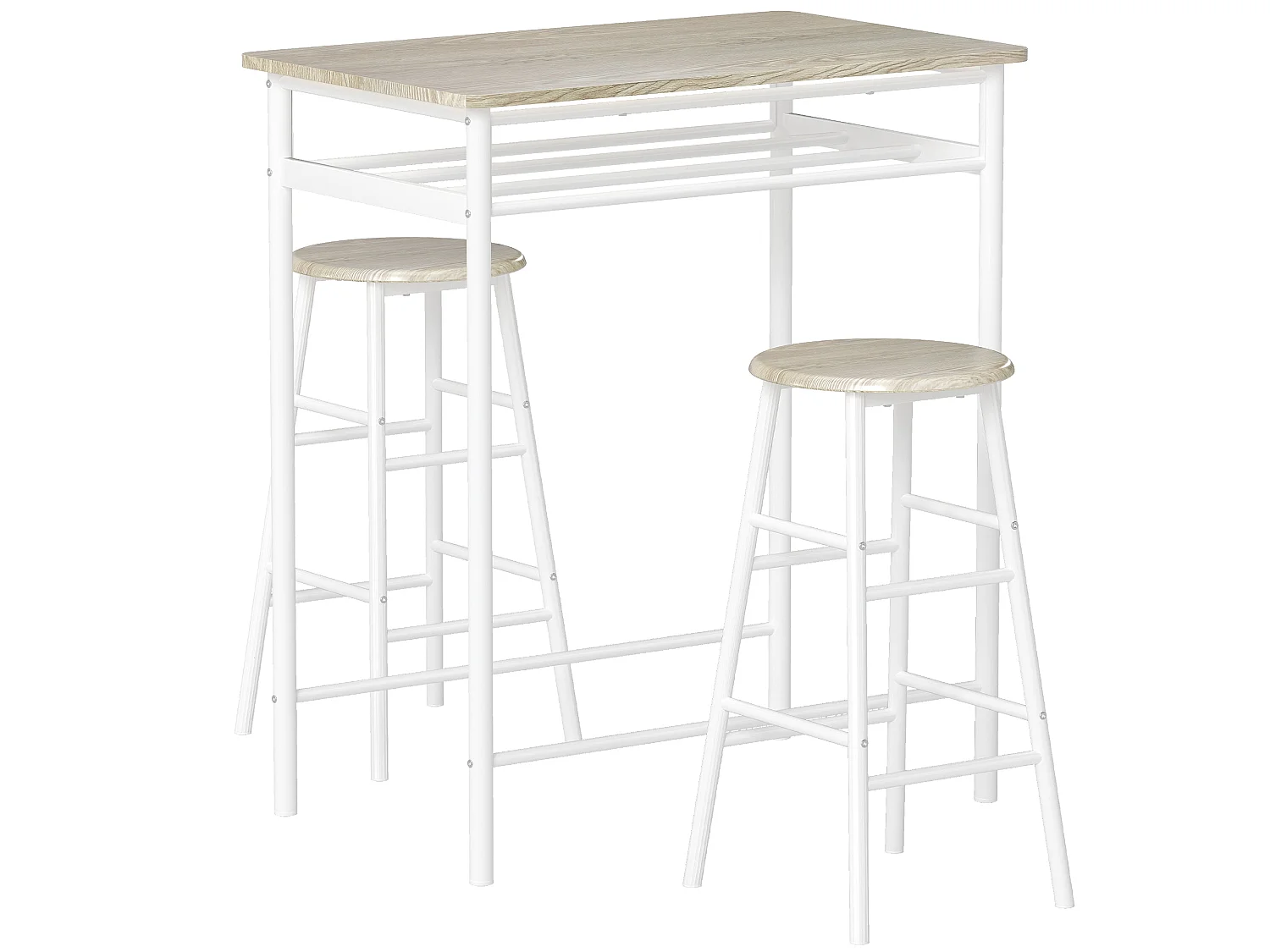 Fira Rodo White and Oak Breakfast Bar Table and 2 Stool Set with Storage