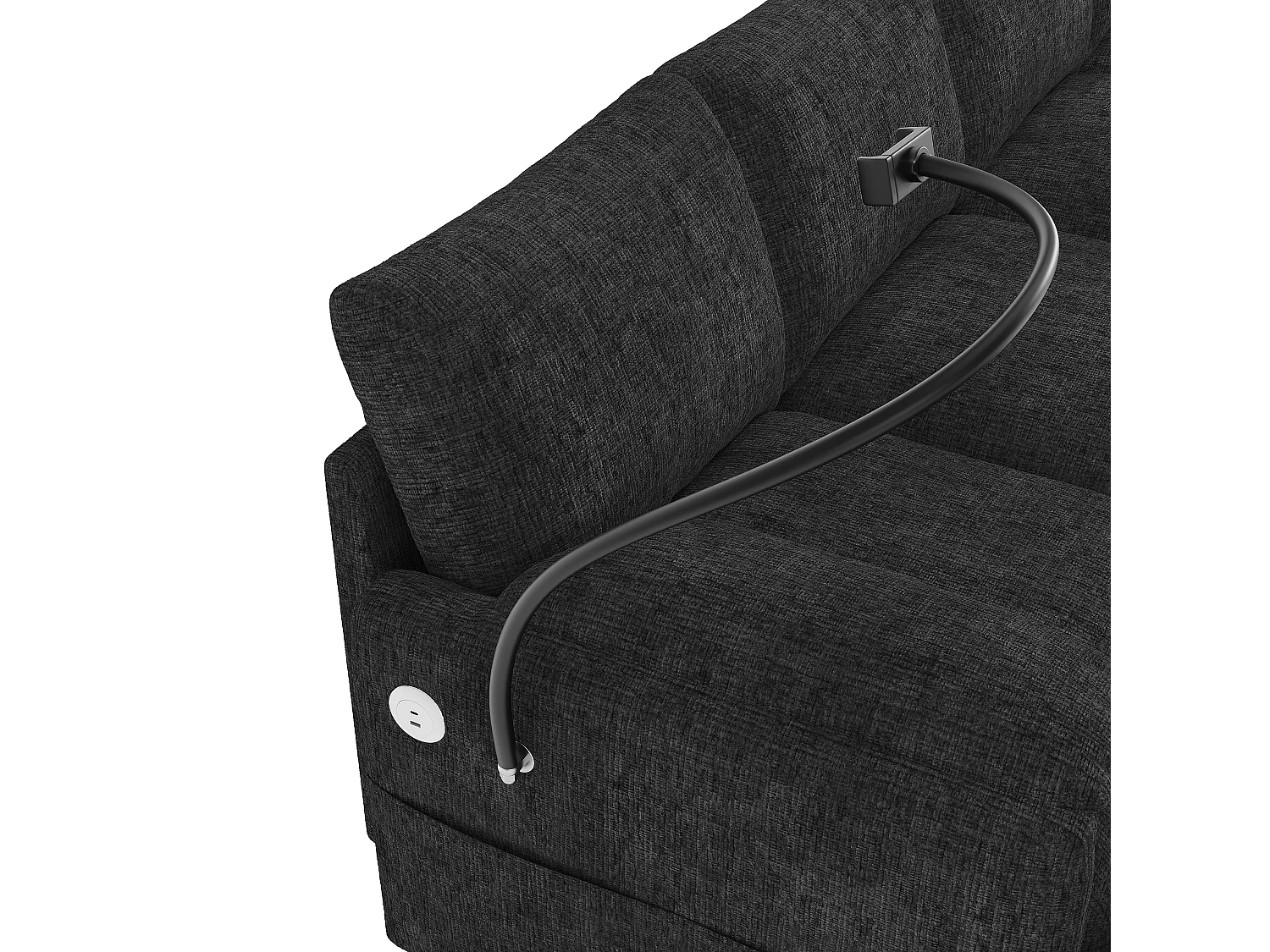 Canapé d'angle en U/L - 6 places - avec 2 poufs de rangement - avec port USB Type-C - avec support pour téléphone - tissu chenille - gris