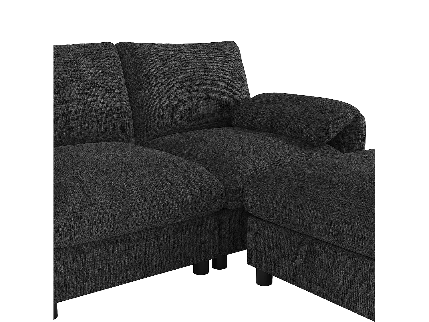 Canapé d'angle en U/L - 6 places - avec 2 poufs de rangement - avec port USB Type-C - avec support pour téléphone - tissu chenille - gris