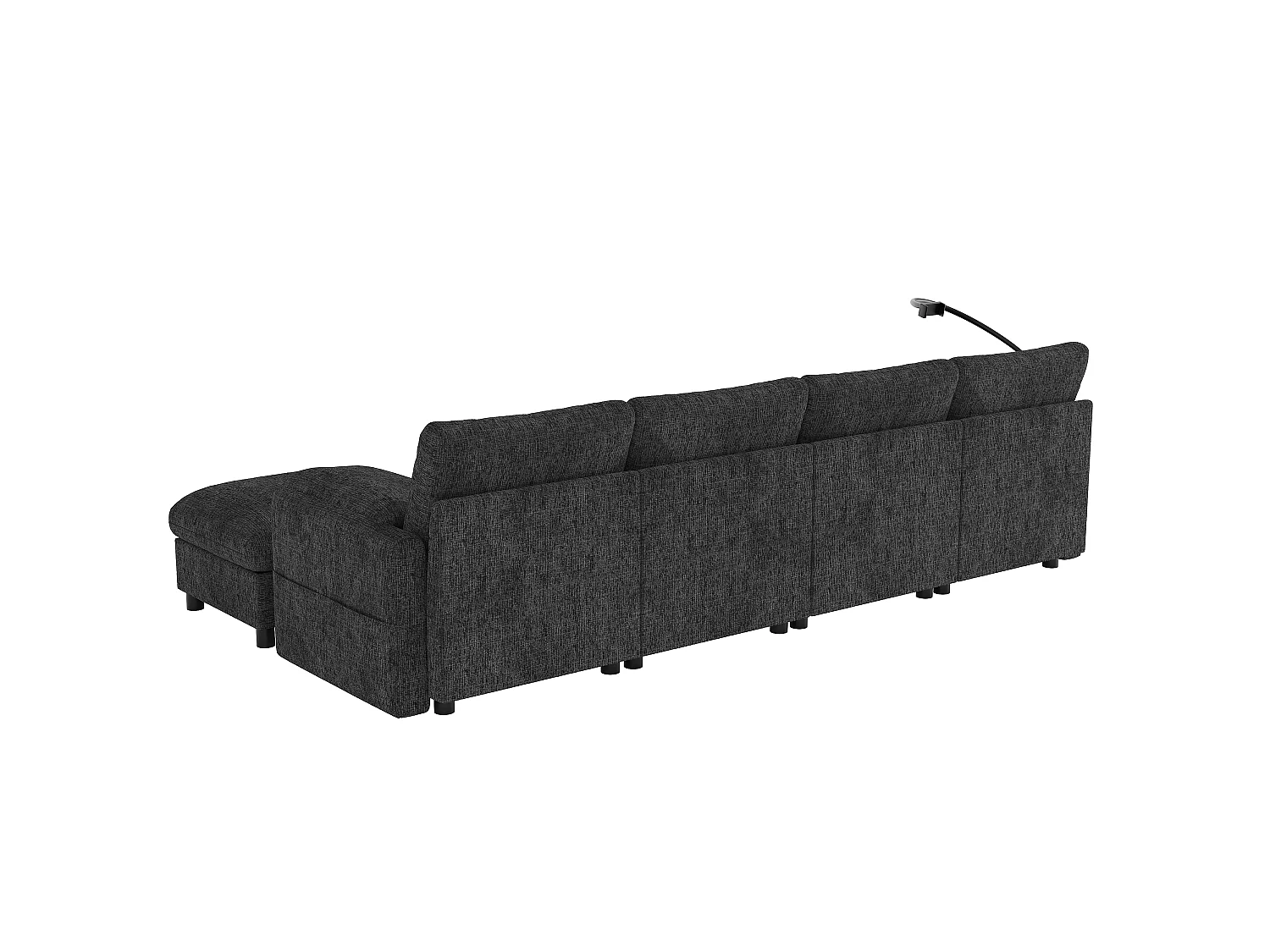Canapé d'angle en U/L - 6 places - avec 2 poufs de rangement - avec port USB Type-C - avec support pour téléphone - tissu chenille - gris