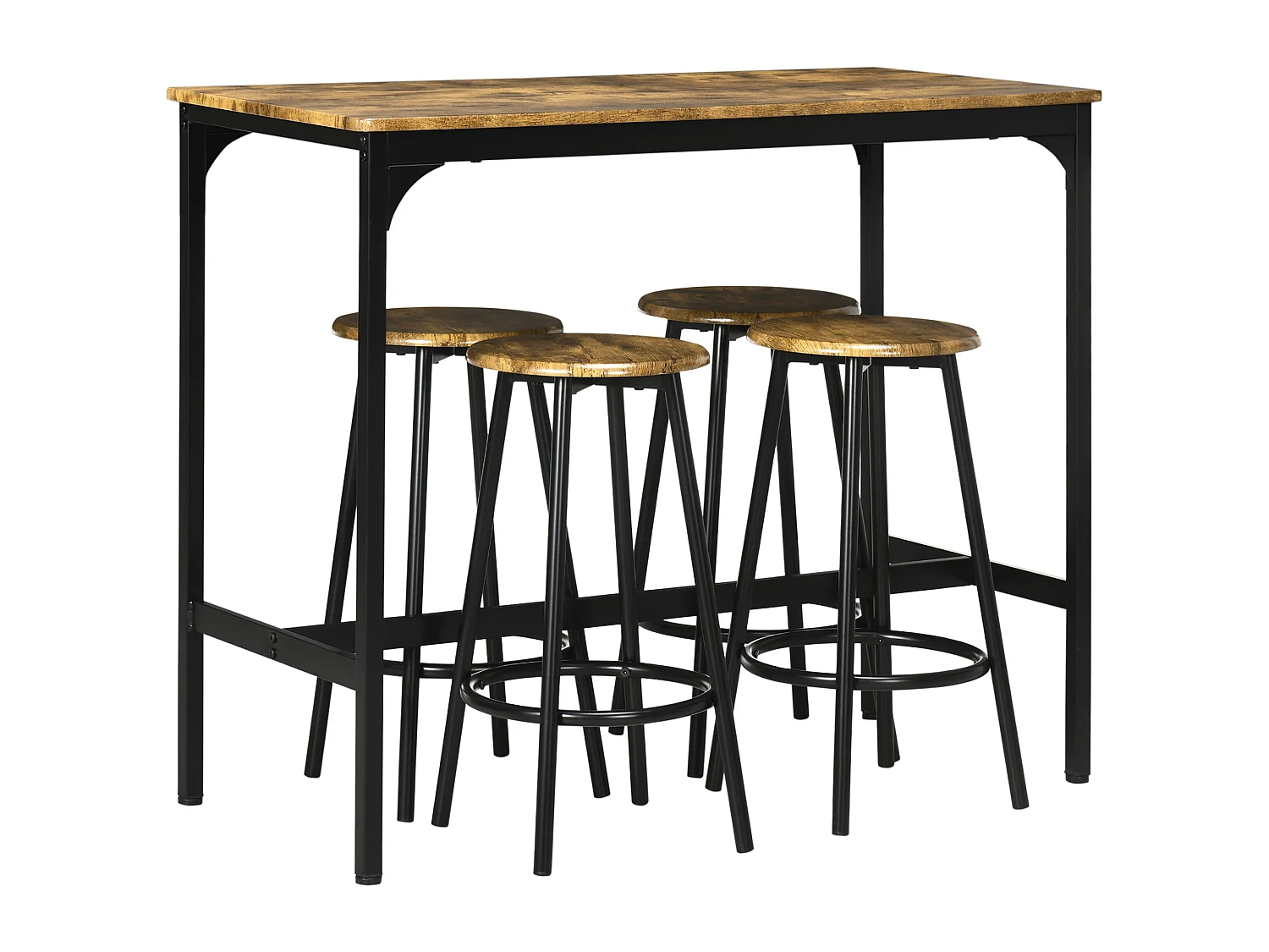 Soka 5 Piece Industrial Bar Table and Stool Set Rustic Brown MDF Top Black Metal Frame