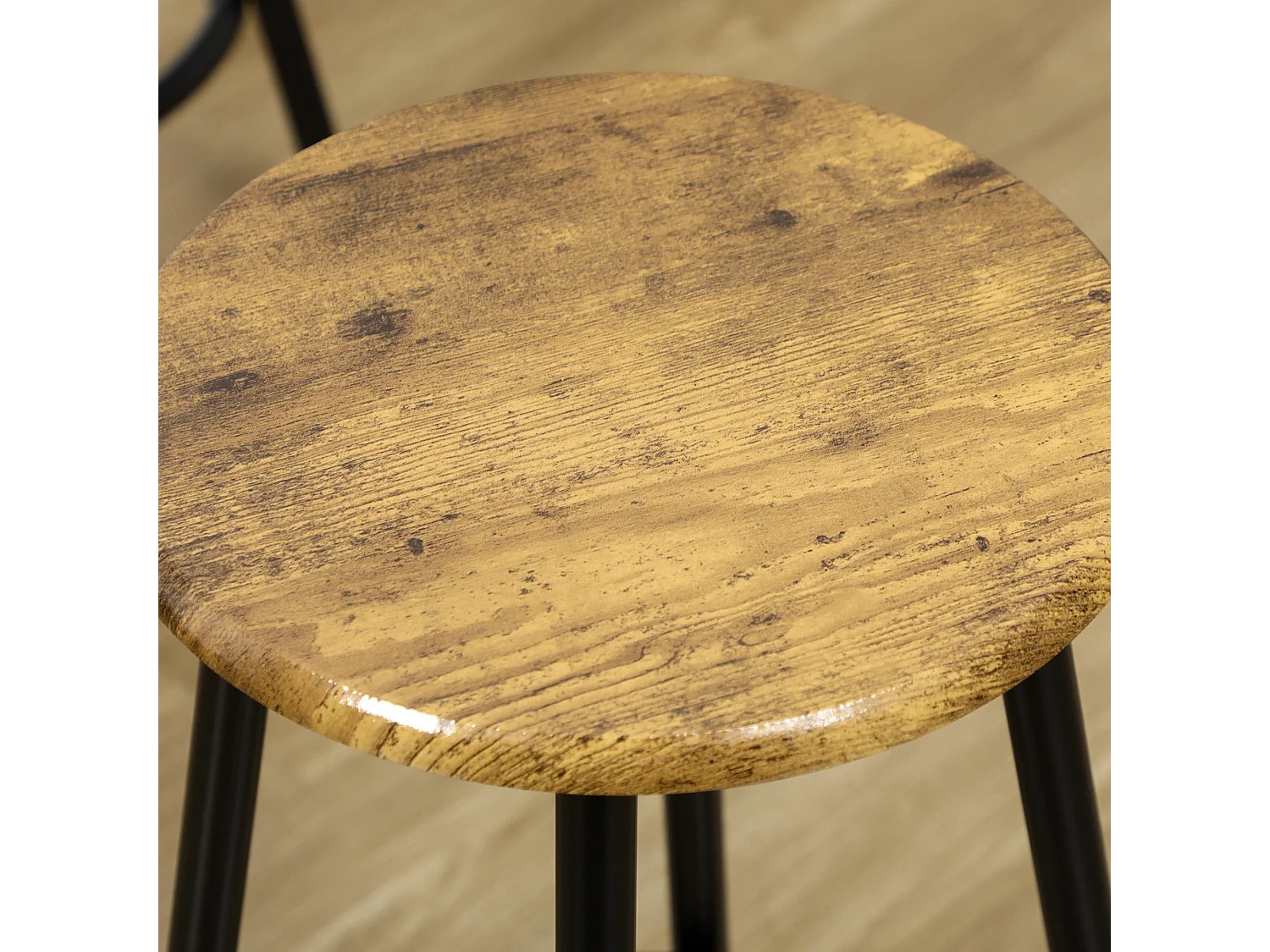 Soka 5 Piece Industrial Bar Table and Stool Set Rustic Brown MDF Top Black Metal Frame