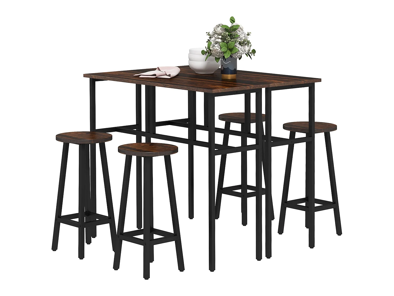 Halulo 6 Piece Rustic Brown Counter Bar Dining Set 2 Tables 4 Stools Flexible Layout