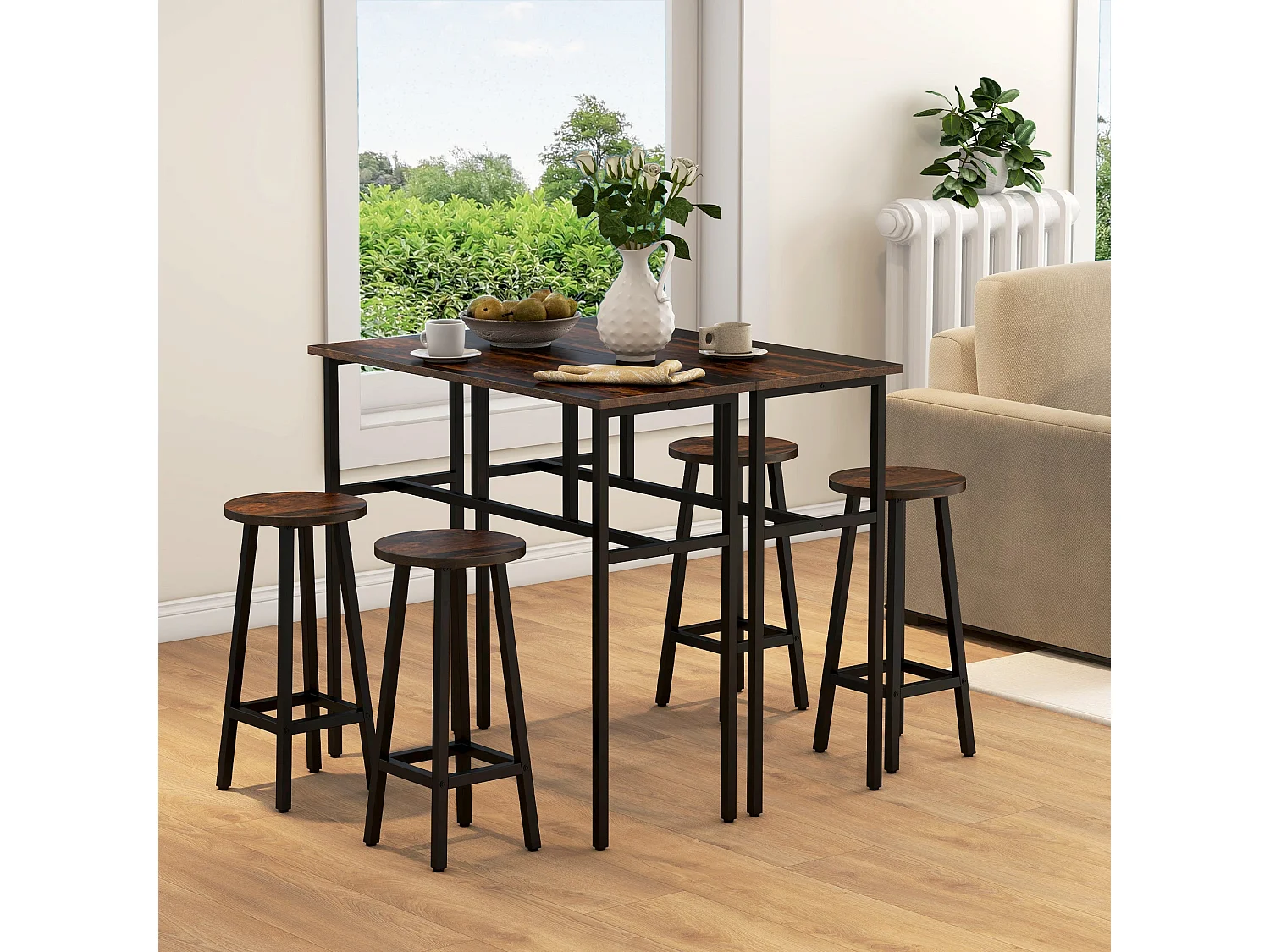 Halulo 6 Piece Rustic Brown Counter Bar Dining Set 2 Tables 4 Stools Flexible Layout