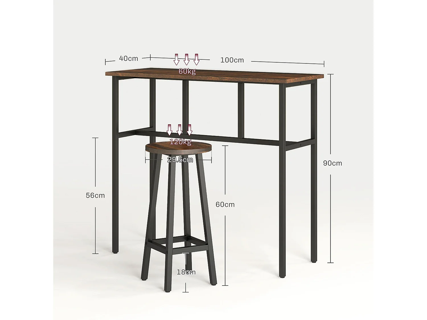 Halulo 6 Piece Rustic Brown Counter Bar Dining Set 2 Tables 4 Stools Flexible Layout