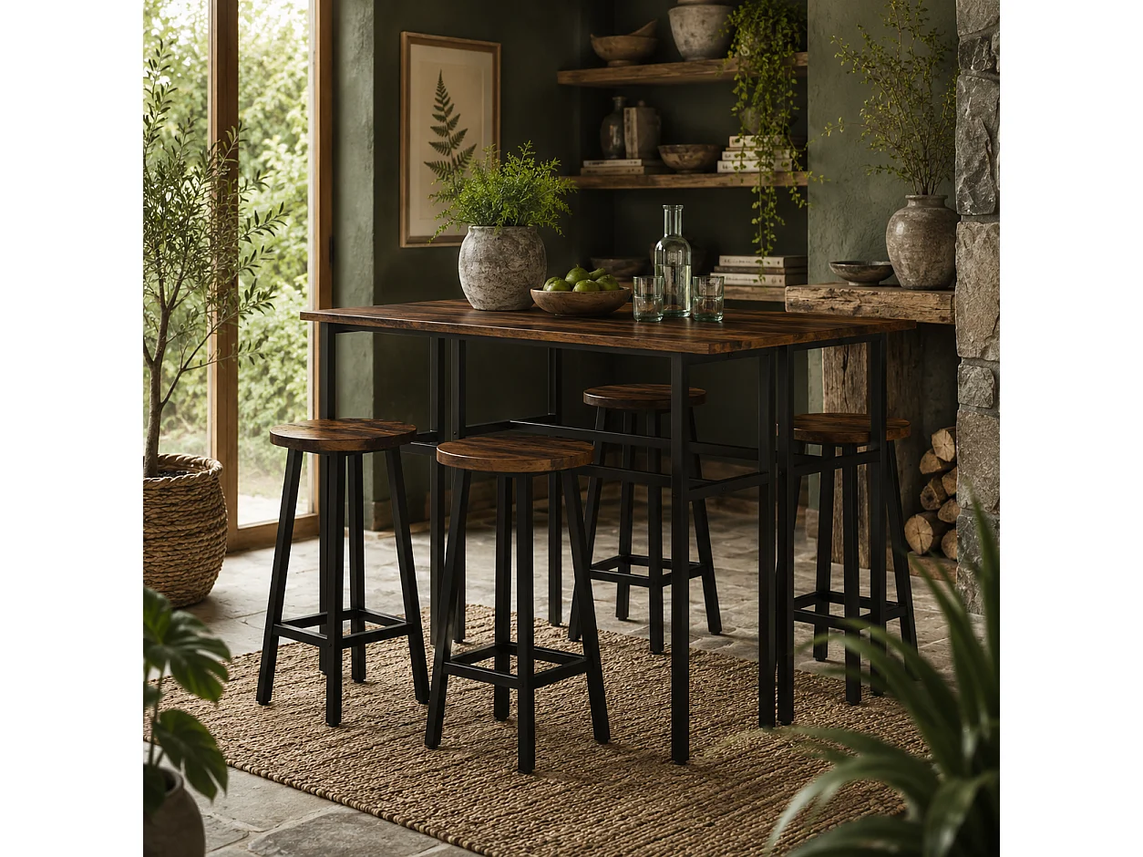 Halulo 6 Piece Rustic Brown Counter Bar Dining Set 2 Tables 4 Stools Flexible Layout