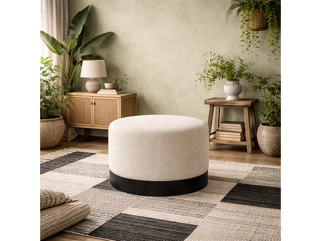 Kalua Large Ivory Boucle Stool Matt Black Base