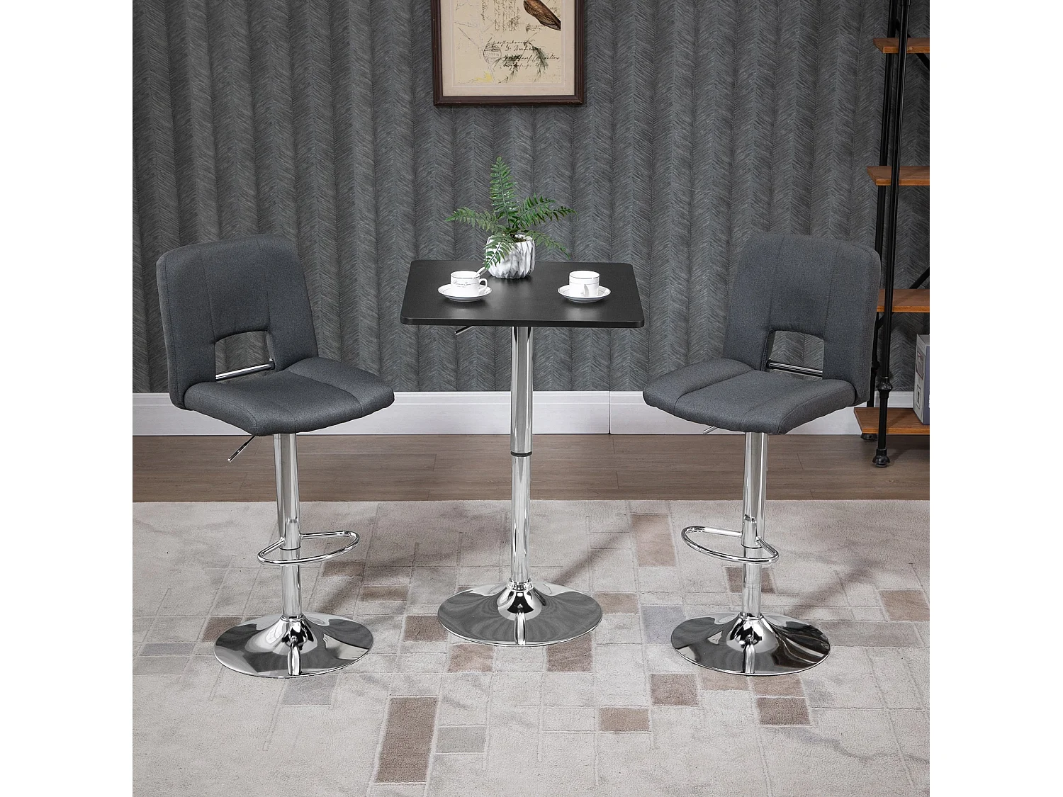 Eltani Adjustable Swivel Bar Table Black MDF Top Polished Silver Base