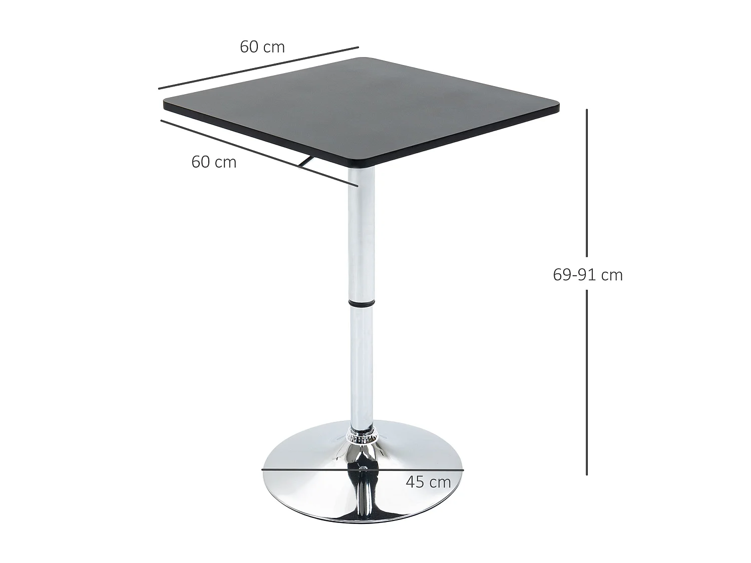 Eltani Adjustable Swivel Bar Table Black MDF Top Polished Silver Base