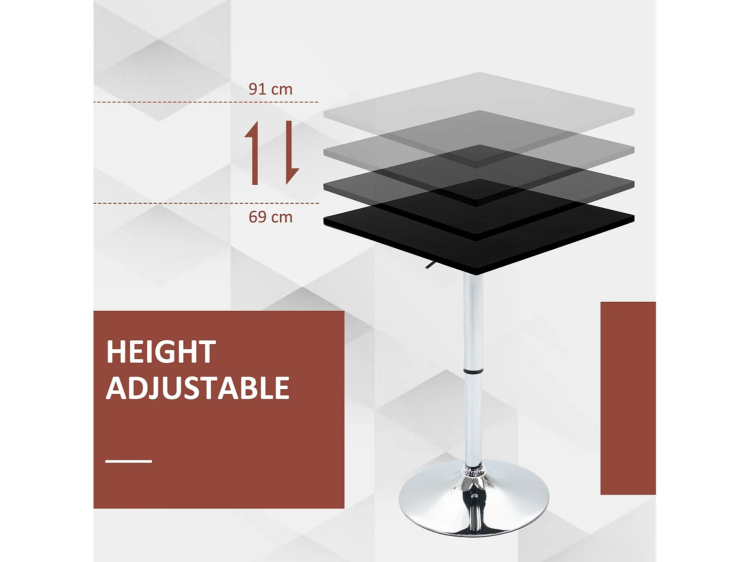 Eltani Adjustable Swivel Bar Table Black MDF Top Polished Silver Base