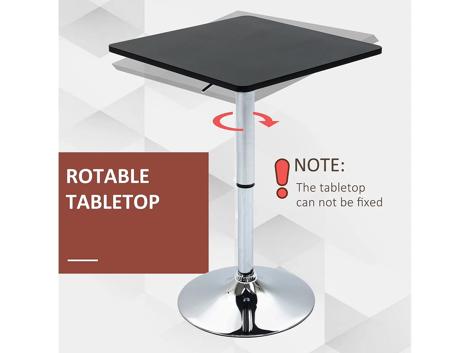 Eltani Adjustable Swivel Bar Table Black MDF Top Polished Silver Base