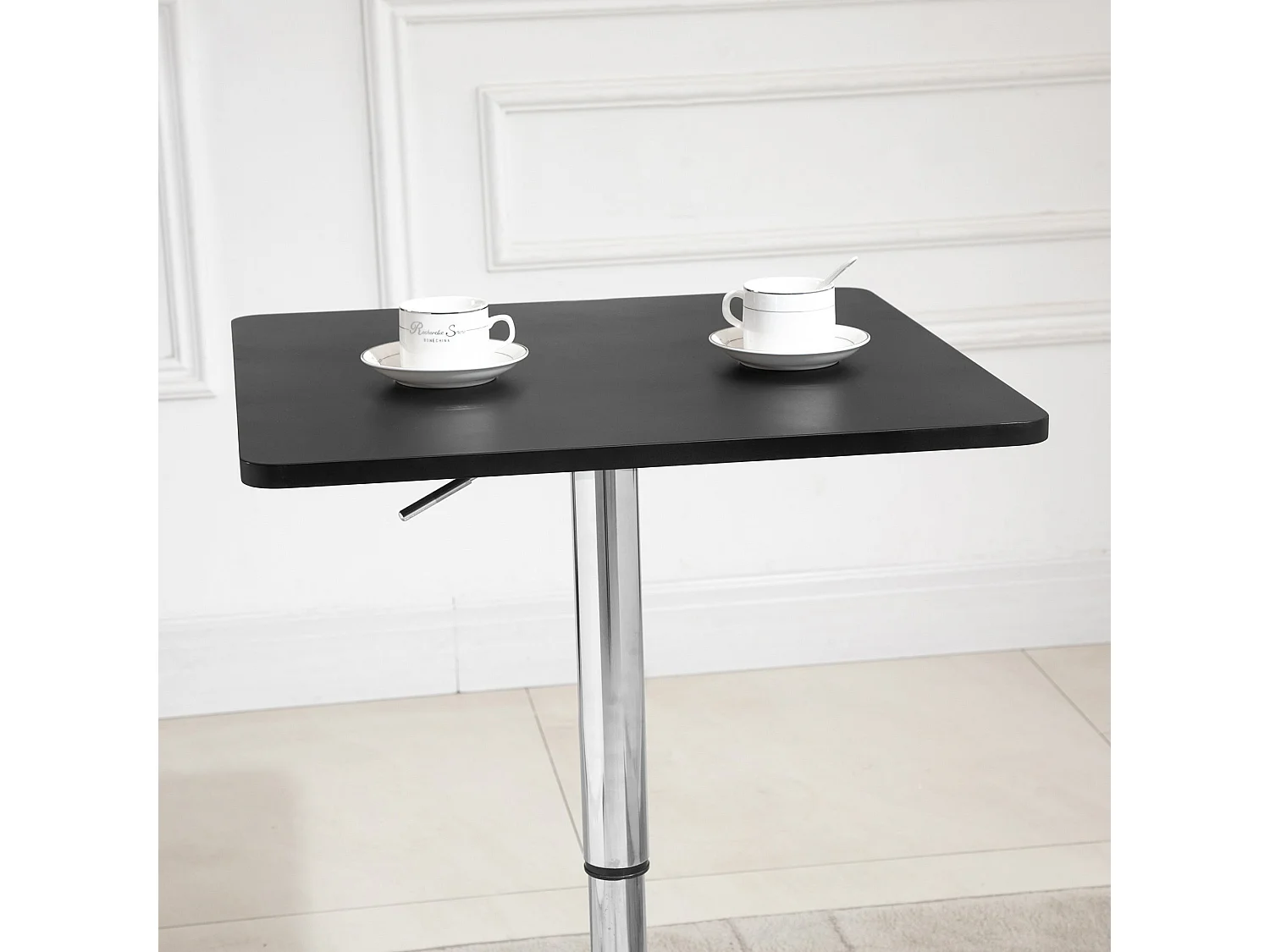 Eltani Adjustable Swivel Bar Table Black MDF Top Polished Silver Base