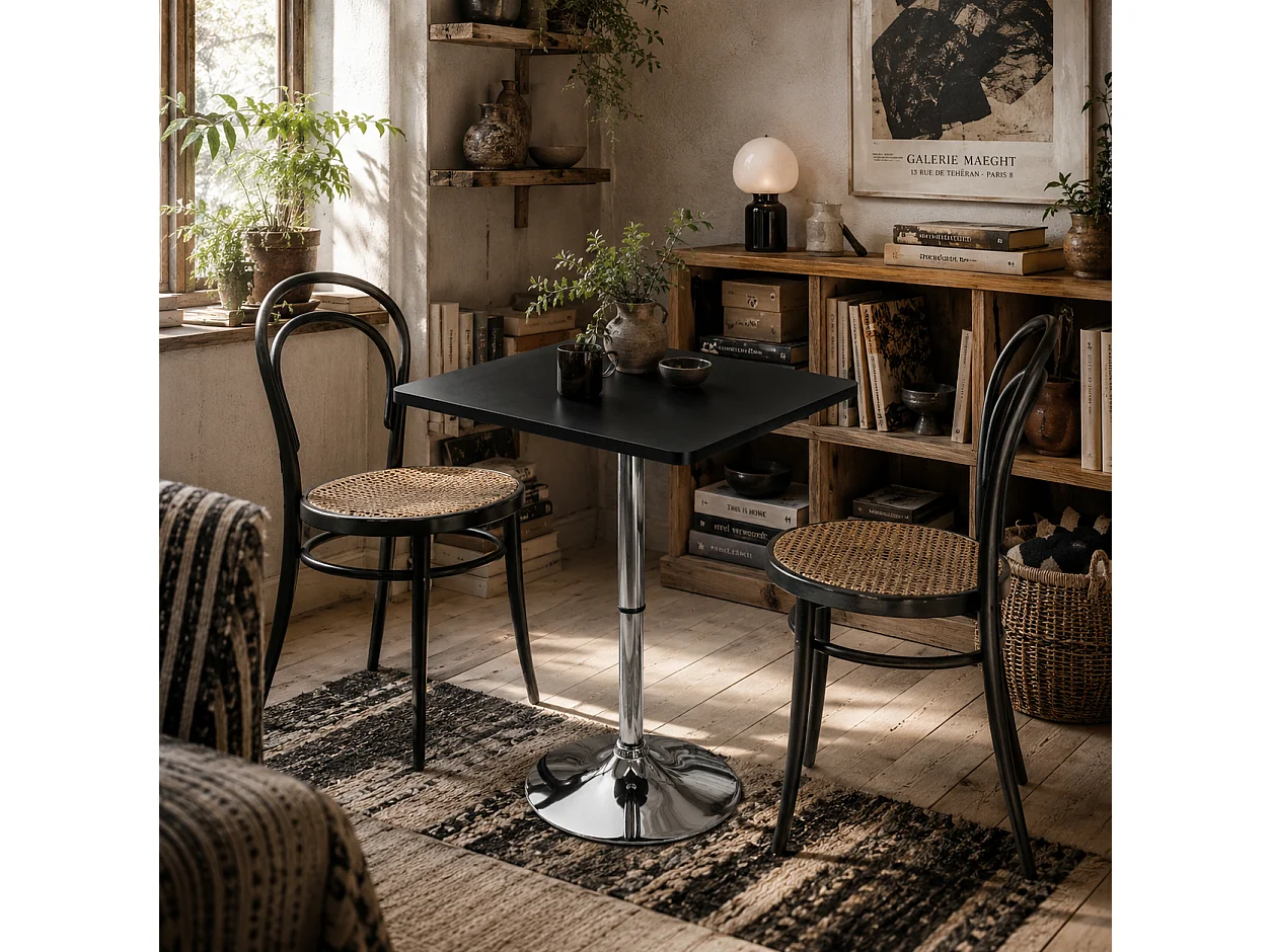 Eltani Adjustable Swivel Bar Table Black MDF Top Polished Silver Base