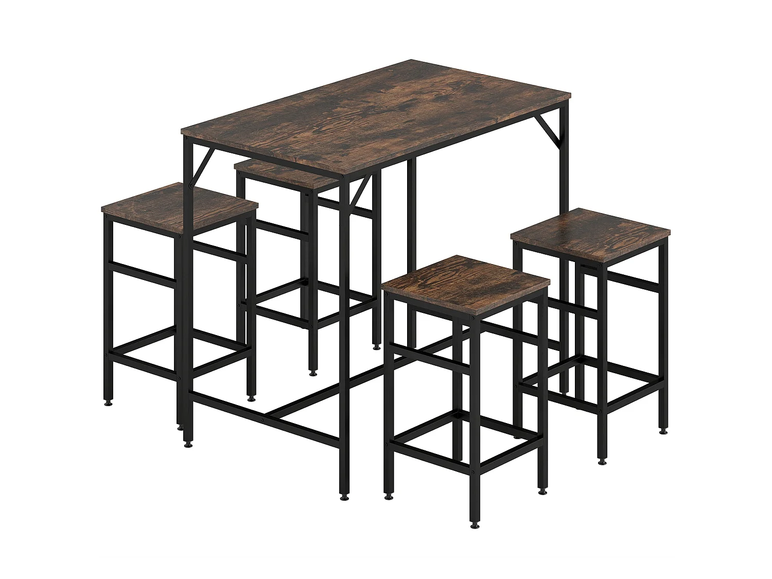 Vimose 5 Piece Rustic Brown Breakfast Bar Table and 4 Stool Set