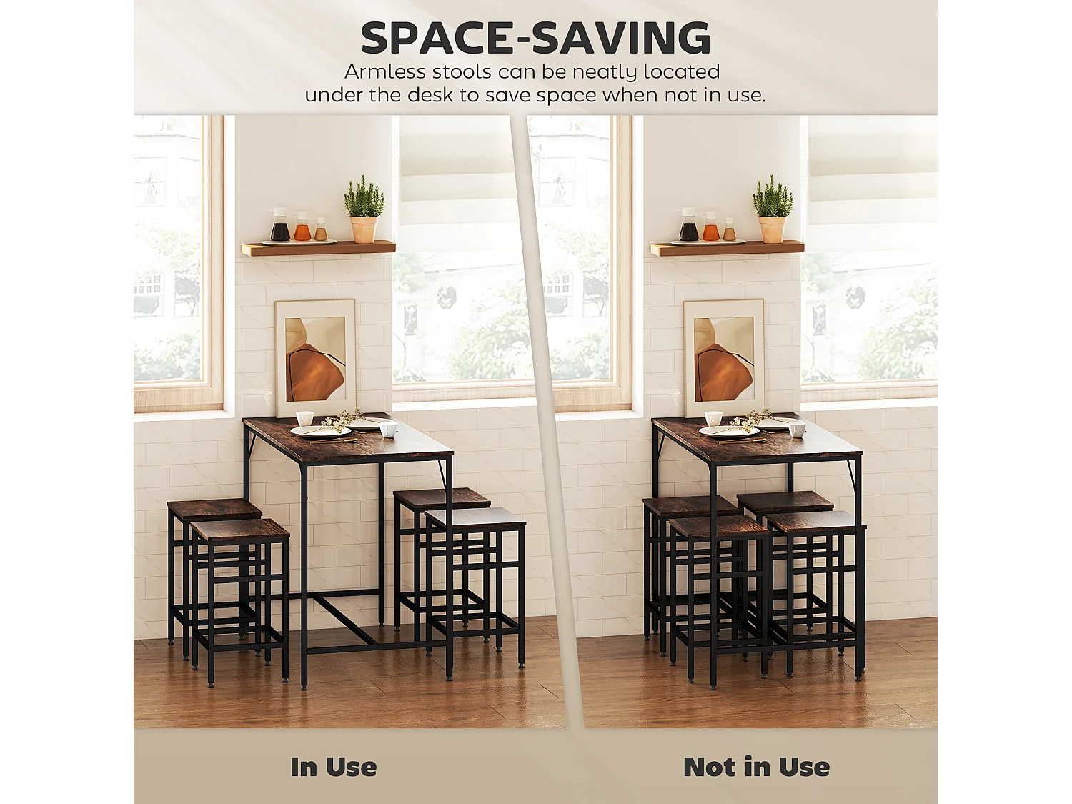 Vimose 5 Piece Rustic Brown Breakfast Bar Table and 4 Stool Set