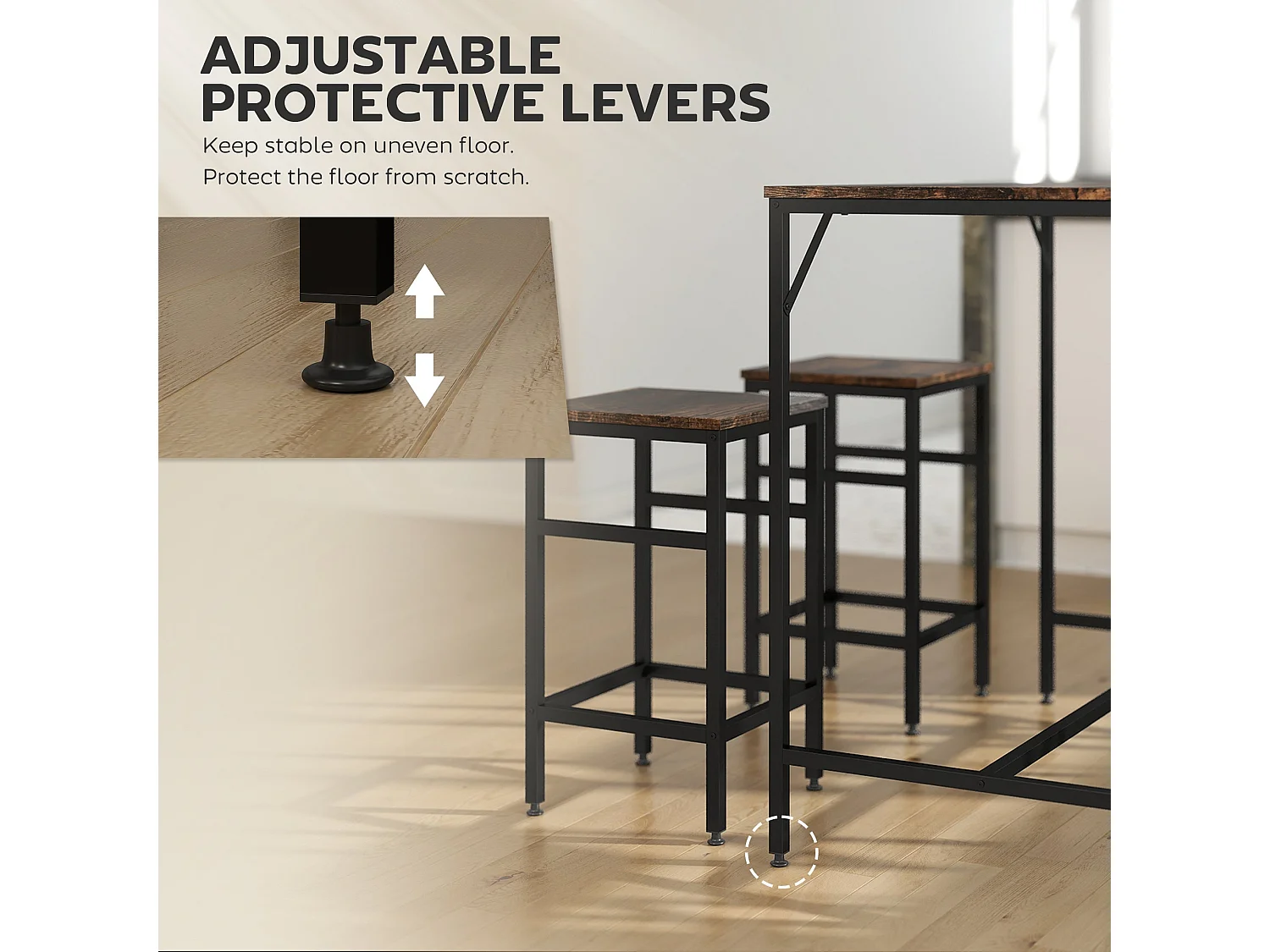 Vimose 5 Piece Rustic Brown Breakfast Bar Table and 4 Stool Set
